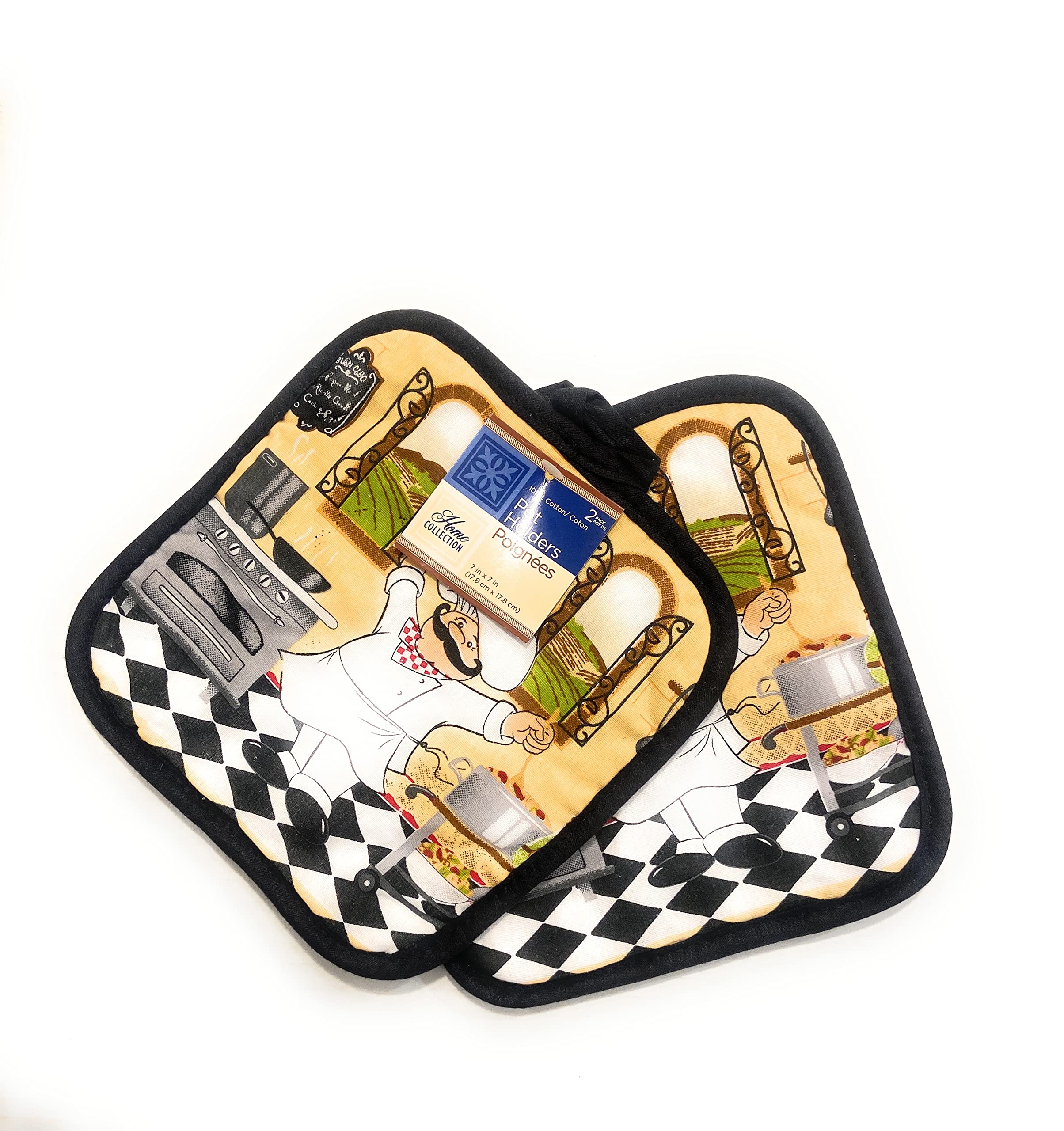 Home Collection Classic Chef Themed 5 Piece Set Towel 2 Towels-2 Pot Holders 1 Oven Mitt Black Checkered Kitchen Decor