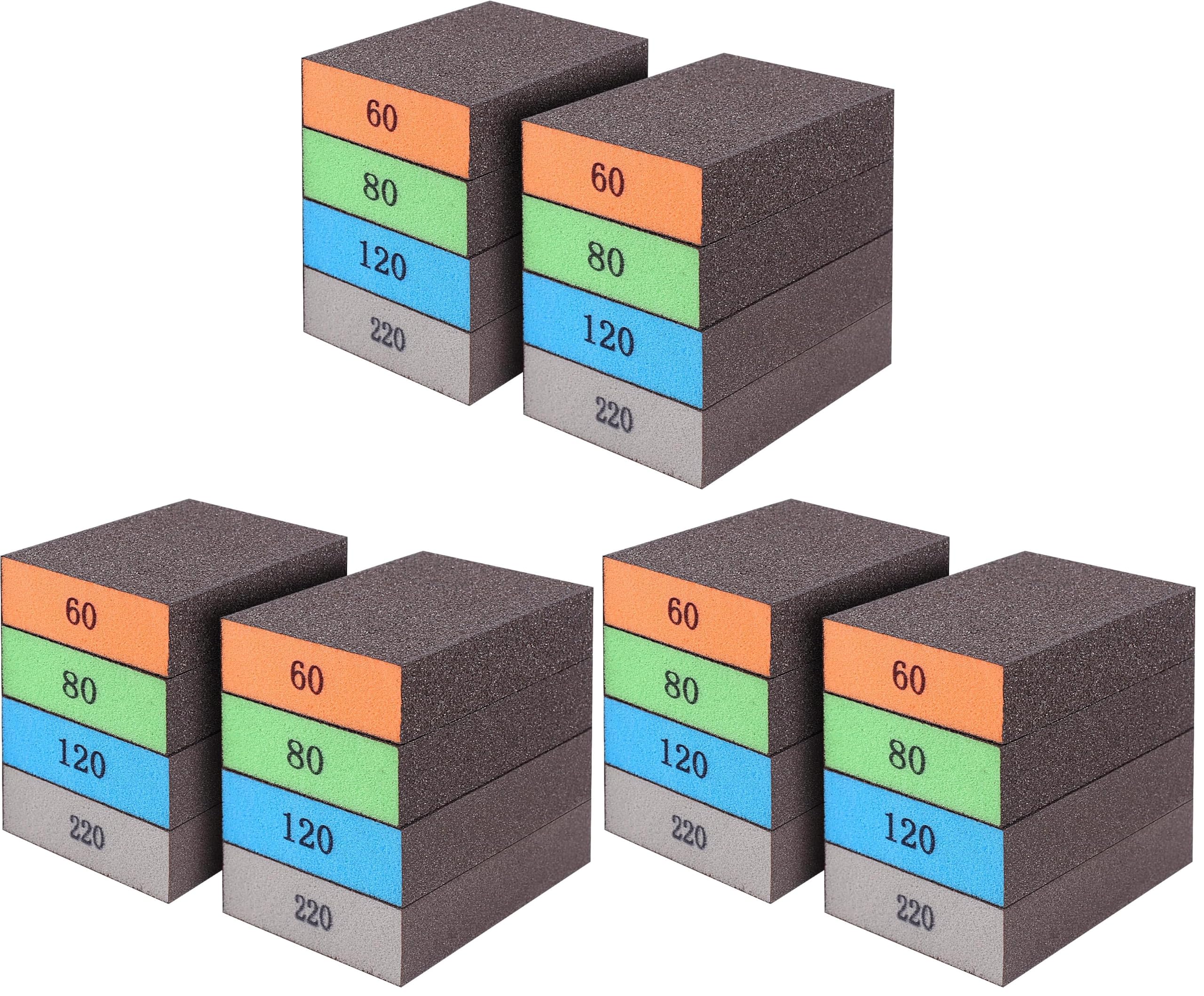 Romeda 24-Pack Sanding Sponge, Four Grits Per Pack 60/80/120/220, Washable and Reusable Handmade Sandpaper Block, Drywall Sandpaper Blocks for Wooden Drywall Sheetrock and Metal Glazing