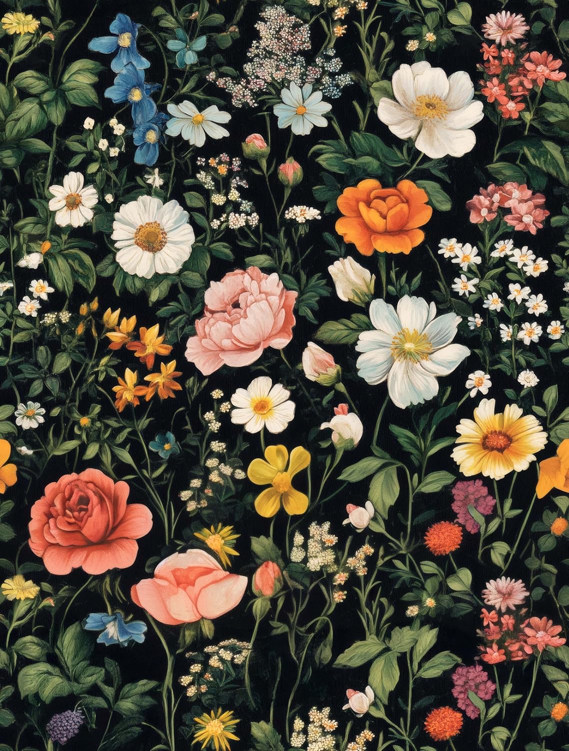 Rugreat Dark Floral Peel and Stick Wallpaper Boho Vintage Floral Contact Paper for Cabinet Black Botanical Contact Paper Flower Removable Self Adhesive Wallpaper for Bathroom Waterproof 393inL17.3inW