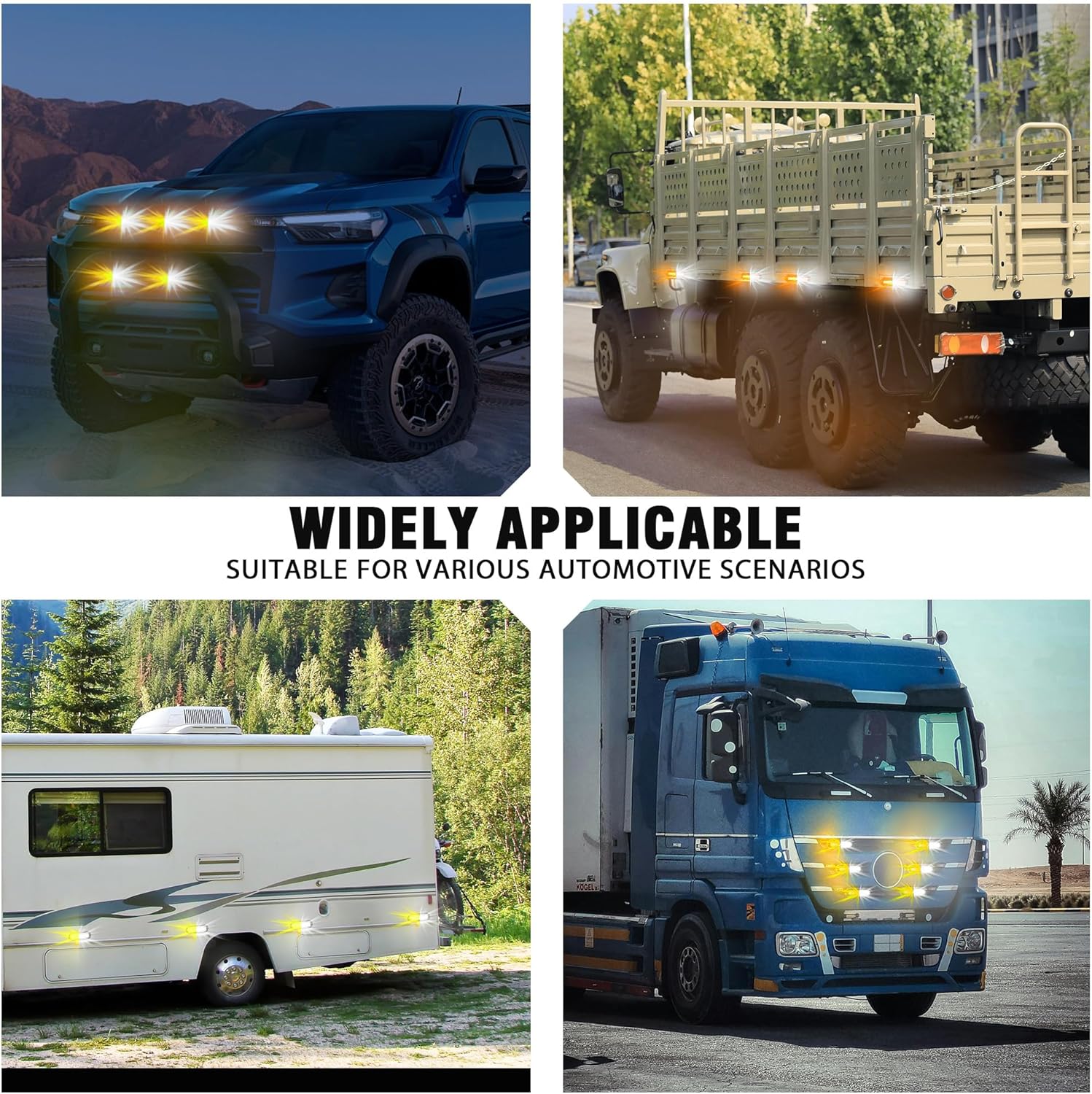 WINECO 8PCS LED Strobe Lights 12V Sync Feature Amber White 12LED Emergency Hazard Warning Lights with Strobe Controller for Trucks Vehicles ATV RV Cars Van