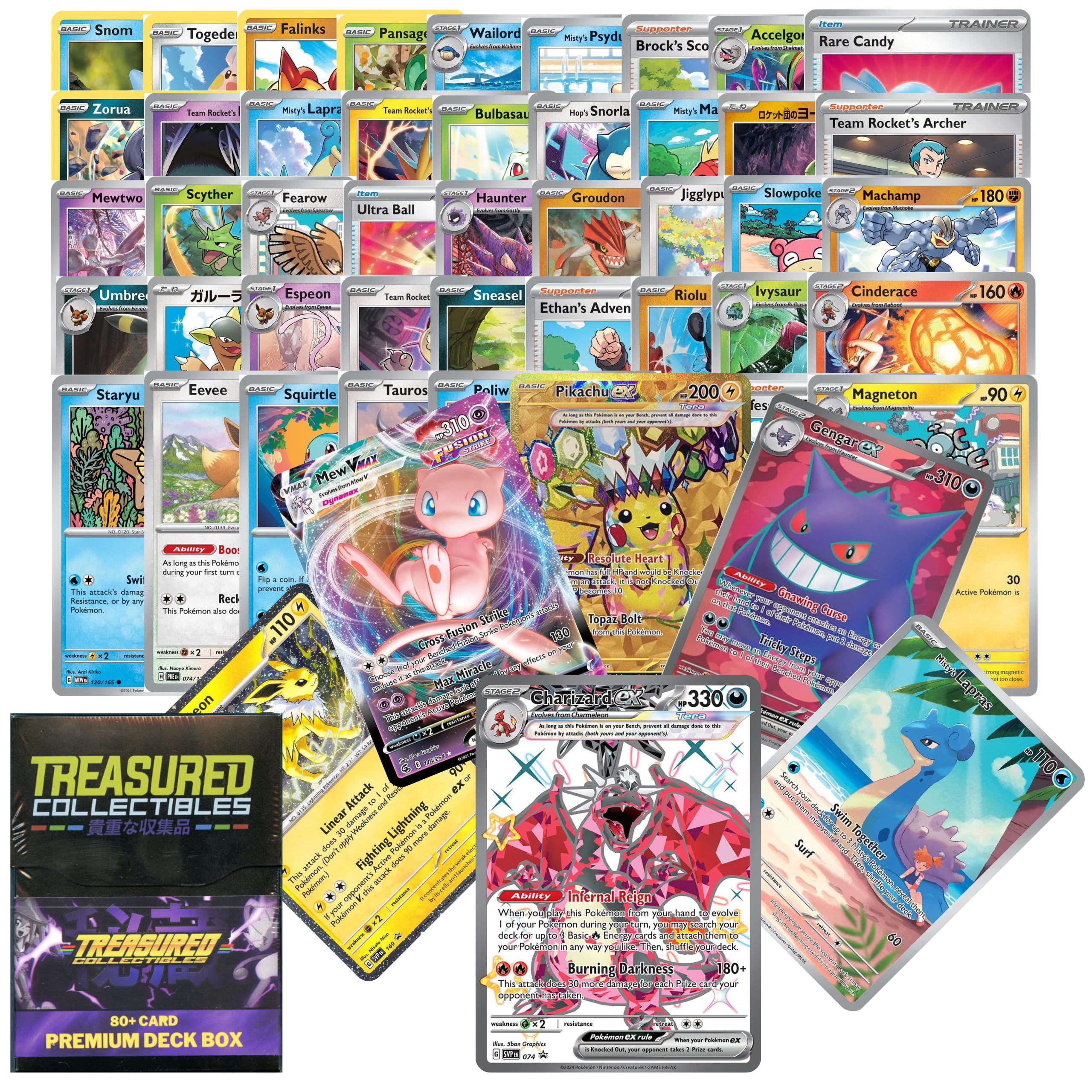 50 Official Pokemon Cards Bundle Includes Charizard and at Least 5 EX V Illustration VMAX or Secret Rare