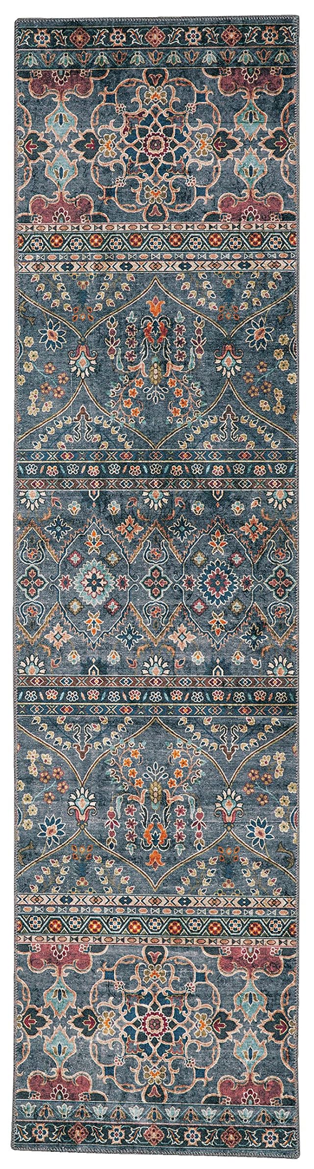 Linon Home Decor Products The Anywhere Machine Washable Jasper Teal Ivory 2 X 8 Runner Rug