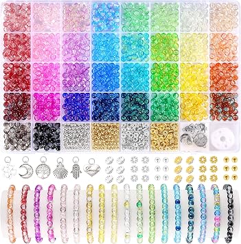 Funtopia Glass Beads Bracelet Making Kit, 2792pcs 6mm Crackle Ink Glass Beads for Jewelry Making