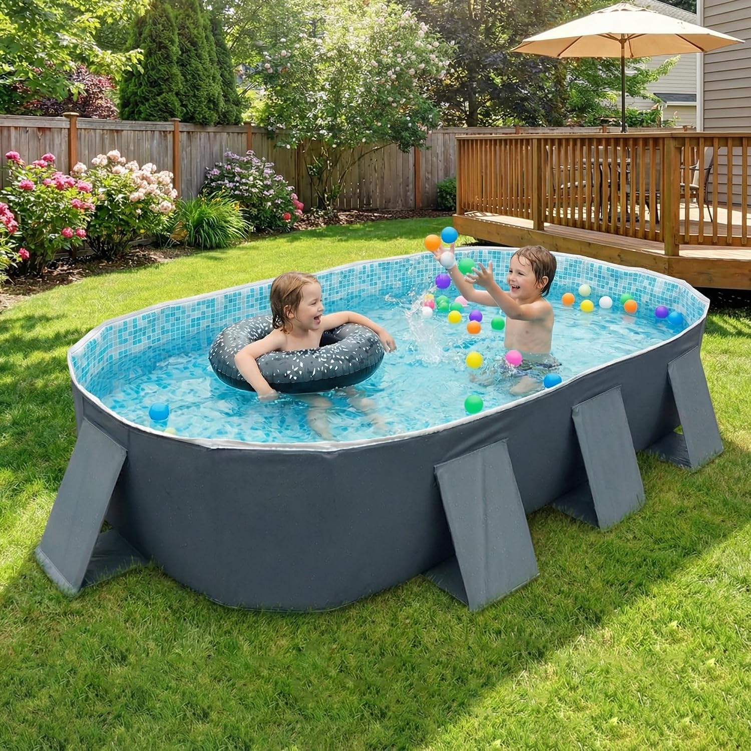 YYW Foldable Family Pool for Kids & Adults - Portable Large Kiddie Swimming Pool for Indoor/Outdoor Garden Backyard Summer Parties (Cloud Ink Gray, 104)