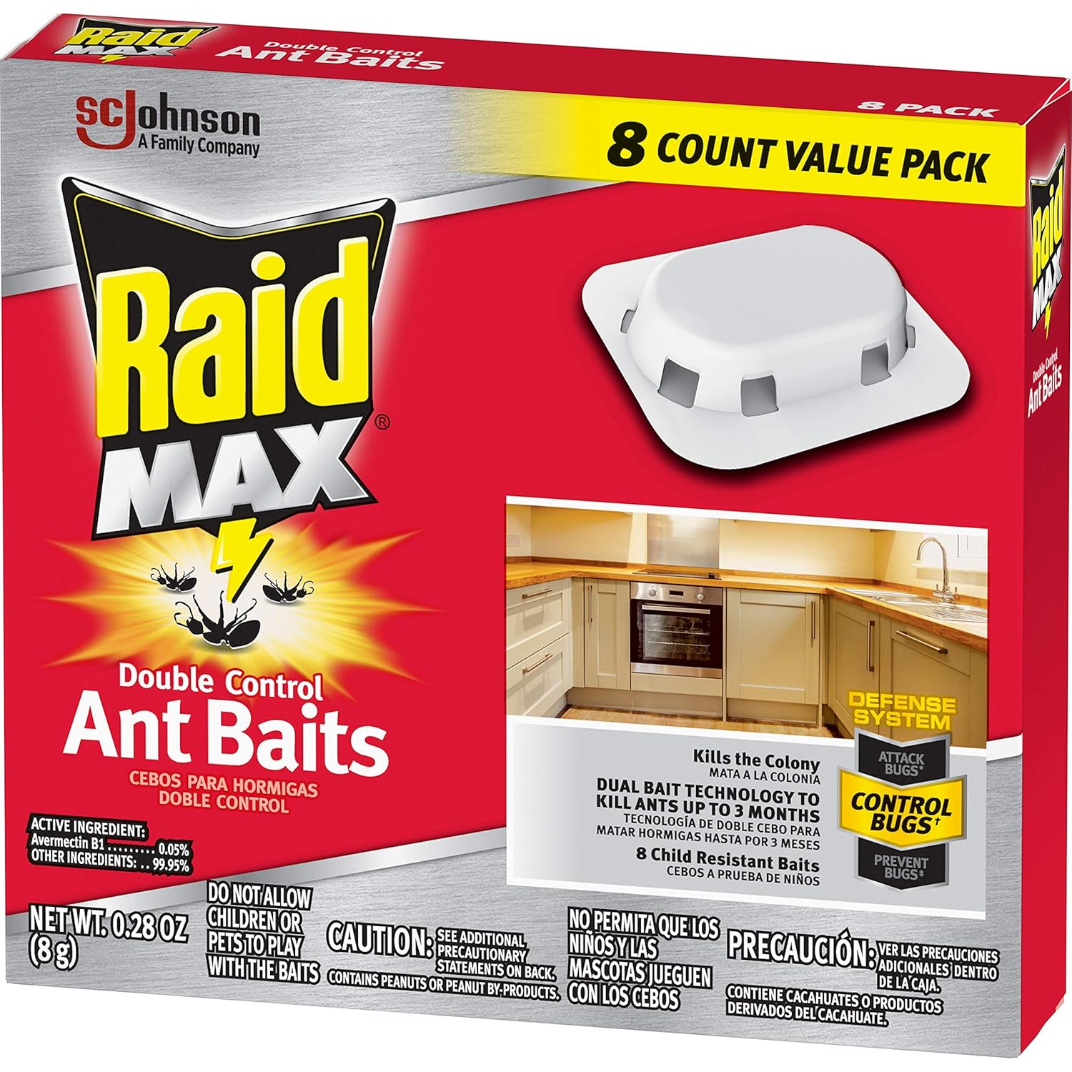 Raid Max Double Control Ant Baits Dual Bait Technology 8 Count (Pack of 4)