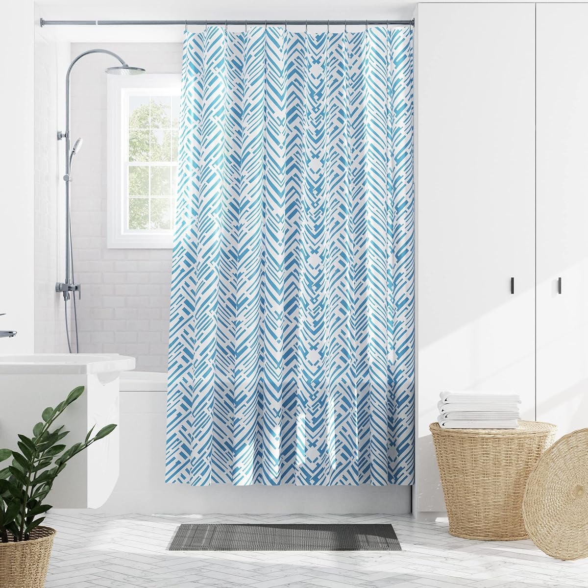 Cory Chevron Waterproof PEVA Shower Curtain, Grey and Blue, 70 x 72 Inches