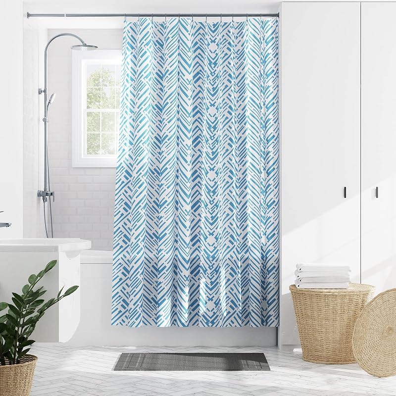 Cory Chevron Waterproof PEVA Shower Curtain, Grey and Blue, 70 x 72 Inches