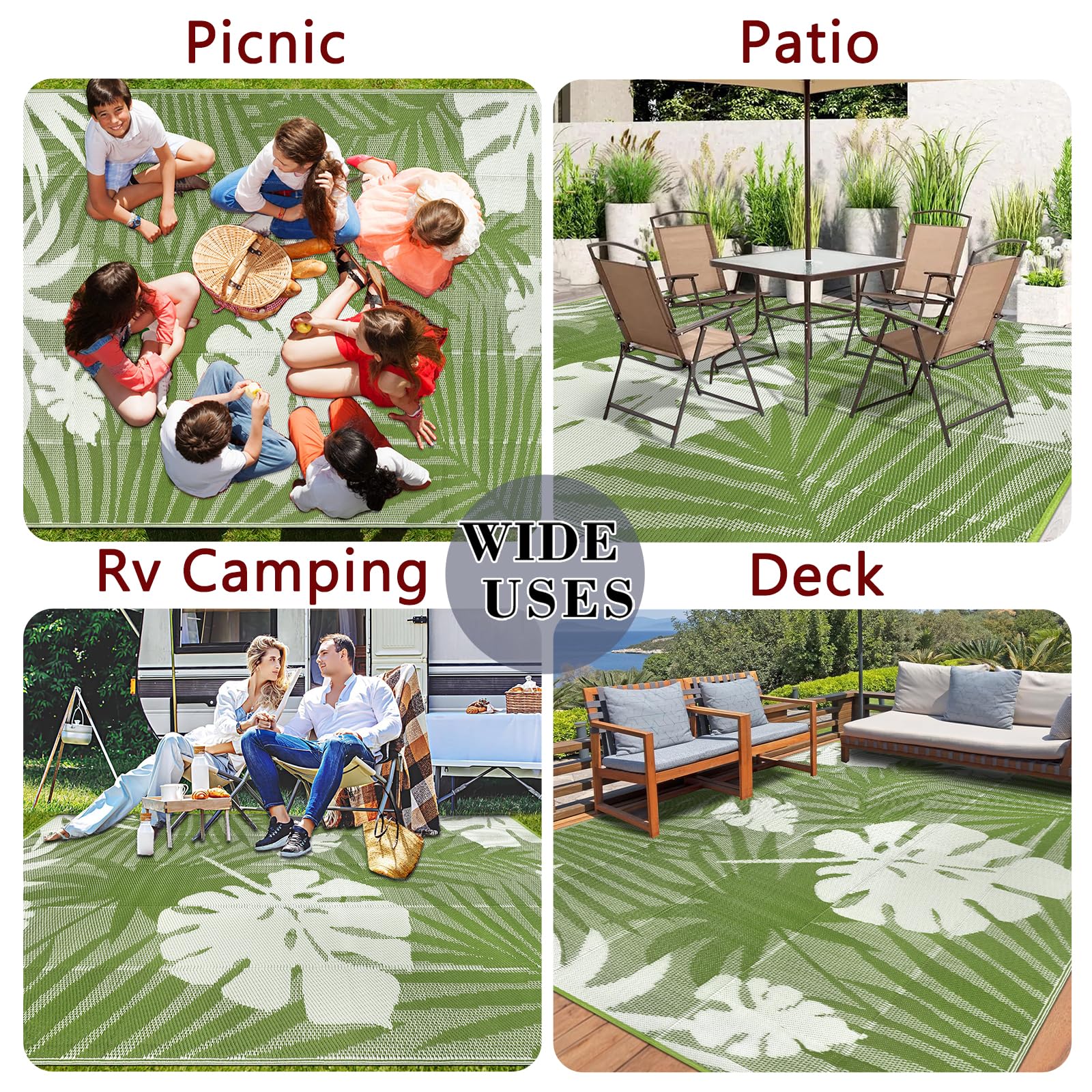 Tappeto da Esterno 270x365cm in Plastica Reversibile Resistente UV Verde Erba