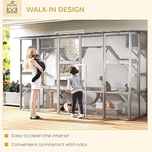 Miniatura 8 de PawHut Catio - Ventana para gatos al aire libre, casa para gatos al aire libre con techo de protección contra la intemperie para múltiples gatitos,