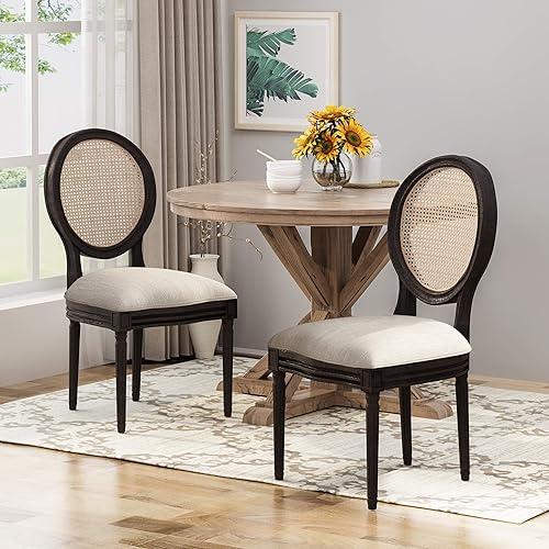 Miniatura 2 de GDFStudio Sillas de comedor de madera con cojines (juego de 2), beige, natural y negro