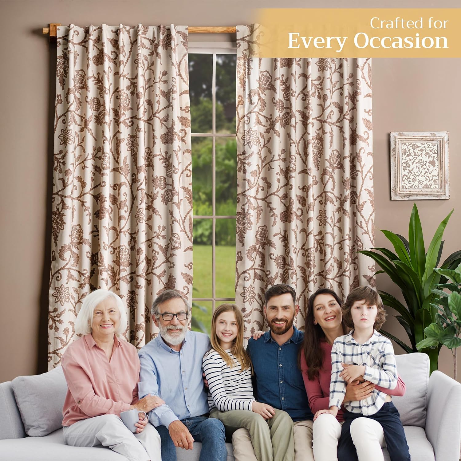 Maison d' Hermine Curtains for Living Room 100% Cotton 84 inch Length Two Panel Light Filtering Curtains for Windows with Rod and Loop Pockets Spring Summer (Artisan Love - Sand, 50" W x 84" L) thumbnail
