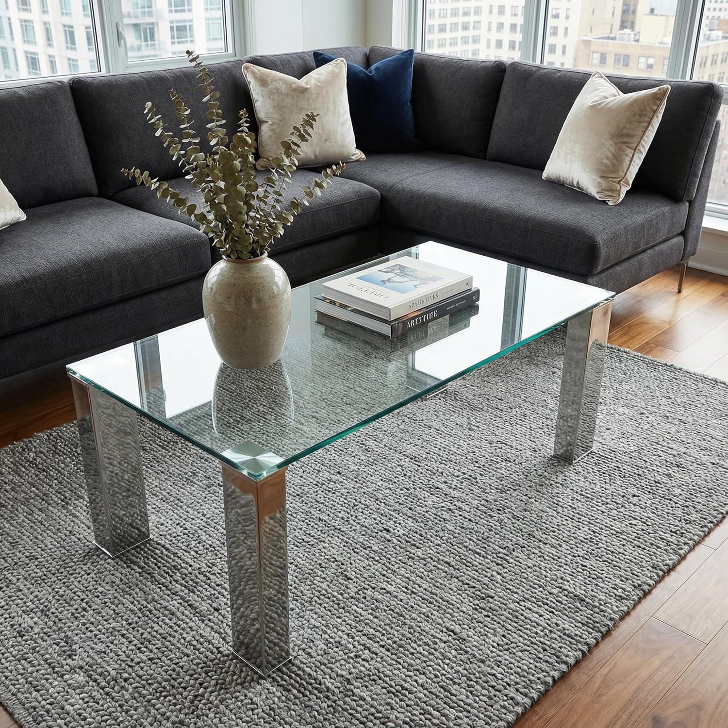 Cortesi Home Isaak Contemporary Glass Coffee Table with Chrome Finish