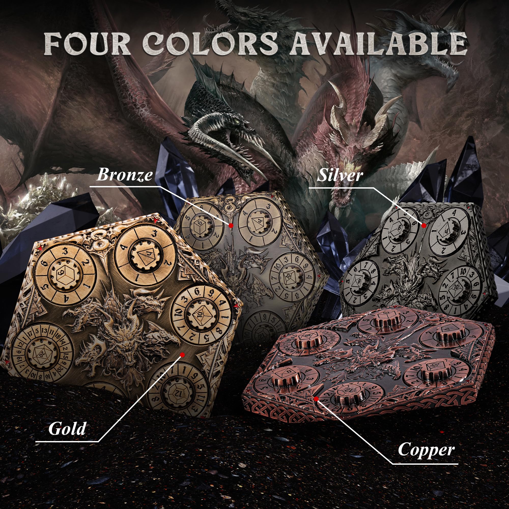 Kabinka DND - Juego de dados 7 en 1 de metal con esfera giratoria con bolsa de almacenamiento, dados portátiles de nudo celta D&D para juegos de mesa D4/D6/D8/D10/D12/D20 (cobre rojo)