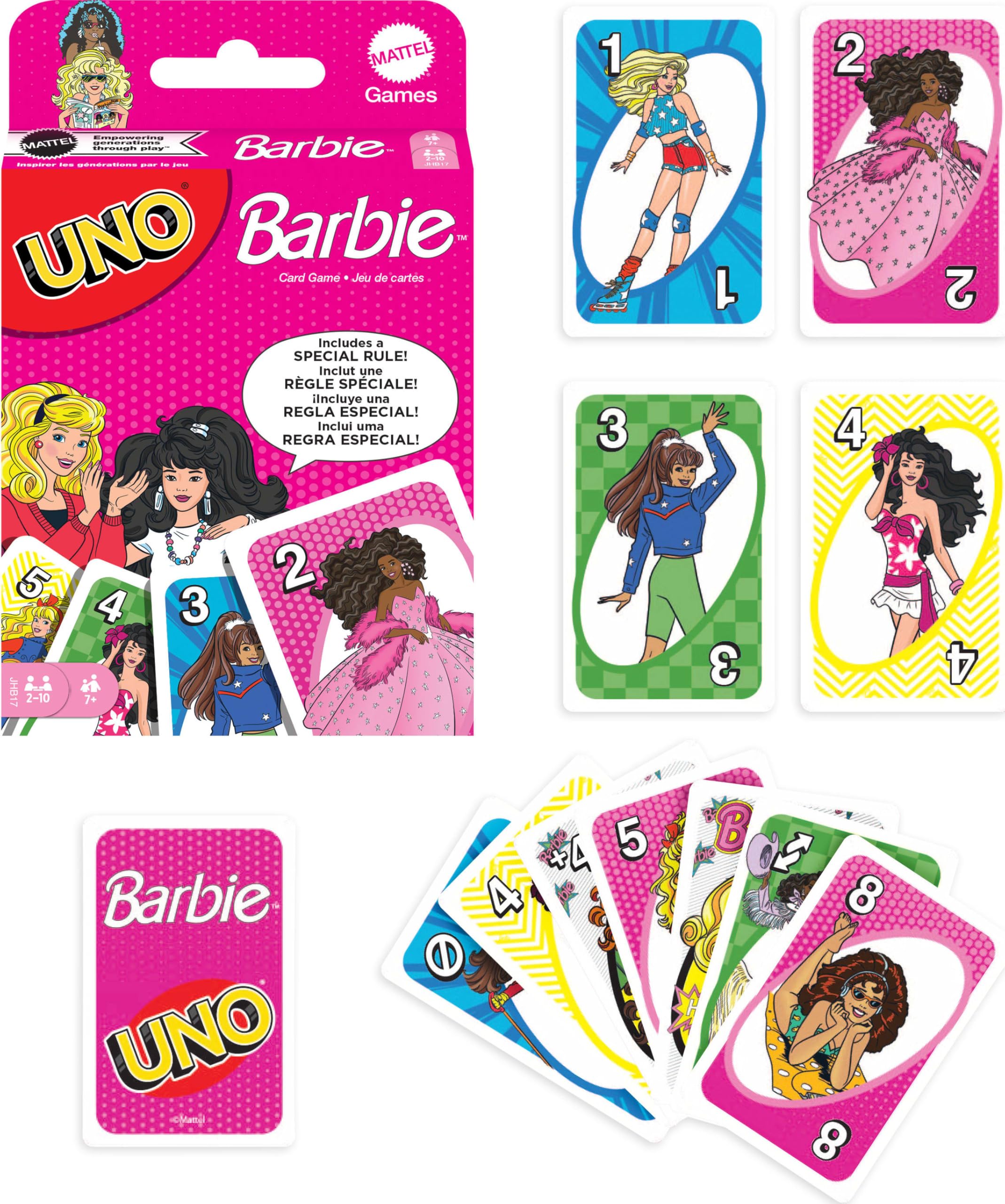 Mattel Games UNO - Juego de Cartas Barbie con Regla Especial Hola, Barbie! para niños, Adultos y Noches Familiares, Noches de Juego, Viajes, Camping y Fiestas
