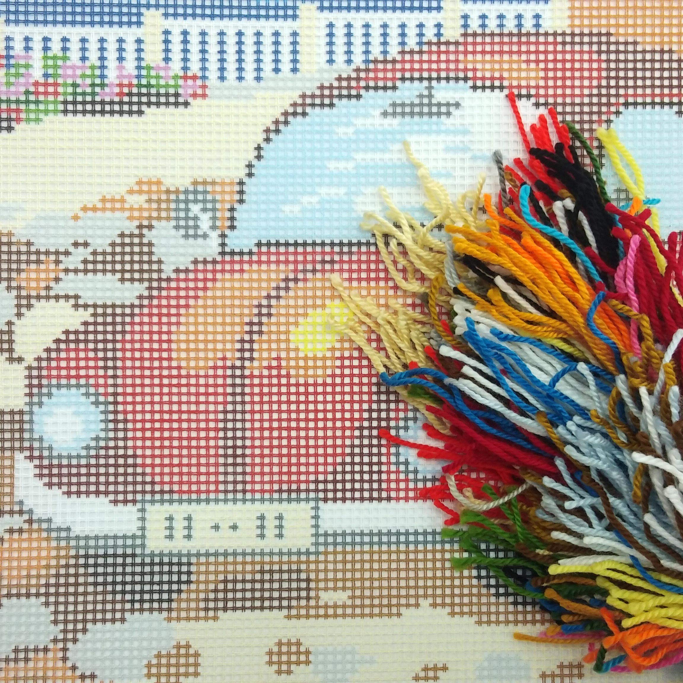 Brvsk Mechanical Embroidery Kit for Adults and Beginners — Promenade des Anglais 16??×?16? with Clear, Precise Printed Design on Cotton Canvas; Includes 2 Needles, Yarn, and Easy-Read Chart