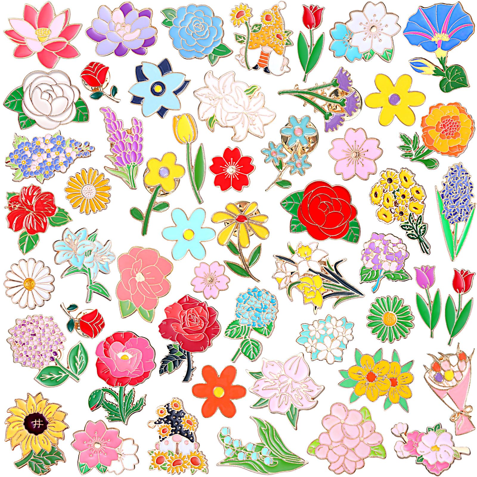100 Pcs Flowers Pin Bulk Floral Enamel Pins for Backpacks Cute Cartoon Spring Wildflower Rose Sunflower Tulip Lily Hydrangeas Plants Lapel Brooch Set for Women Hat Clothes Bag Decoration Gifts