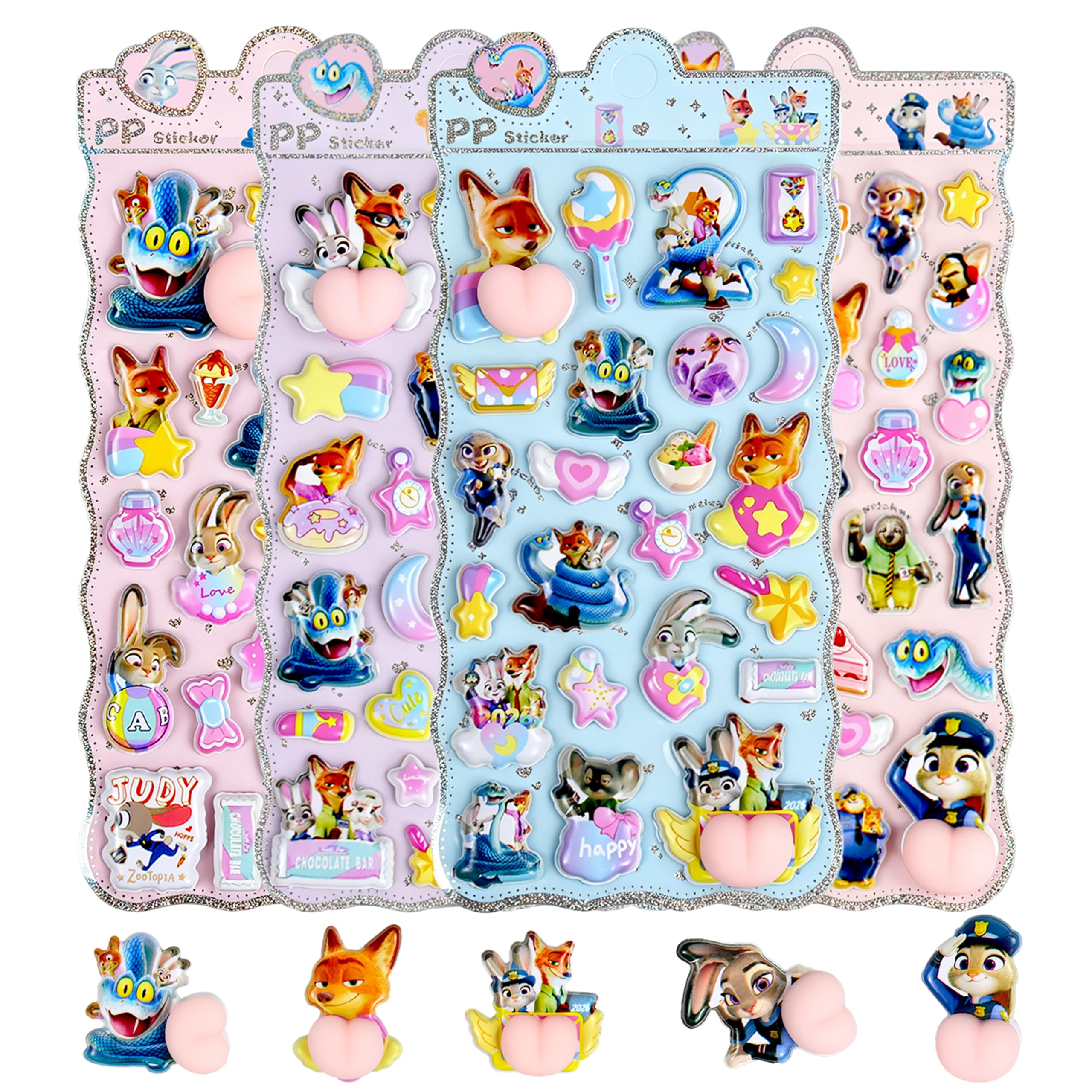 ASDUBBFF [4枚セット]3dシール ぷにぷにシール【3Dぷっくり・もちも…