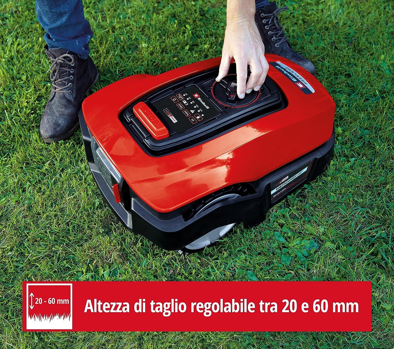 Einhell FREELEXO - Solo Robot Tagliaerba a batteria Power X-Change (18V, comandabile con APP, lama taglio 18 cm, pendenza massima 35%, senza batteria e caricabatteria, senza kit cavi perimetrale)