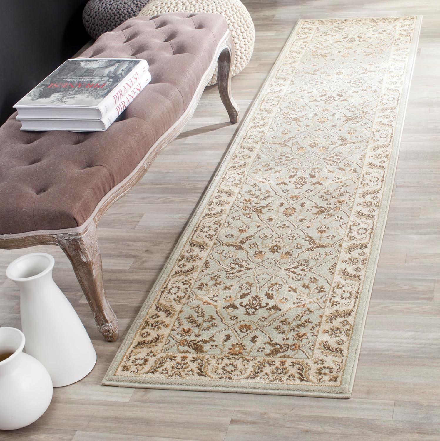 SAFAVIEH Florenteen Collection 2' x 8' Grey/Ivory FLR126 Traditional Oriental Non-Shedding Living Room Entryway Foyer Hallway Bedroom Runner Rug