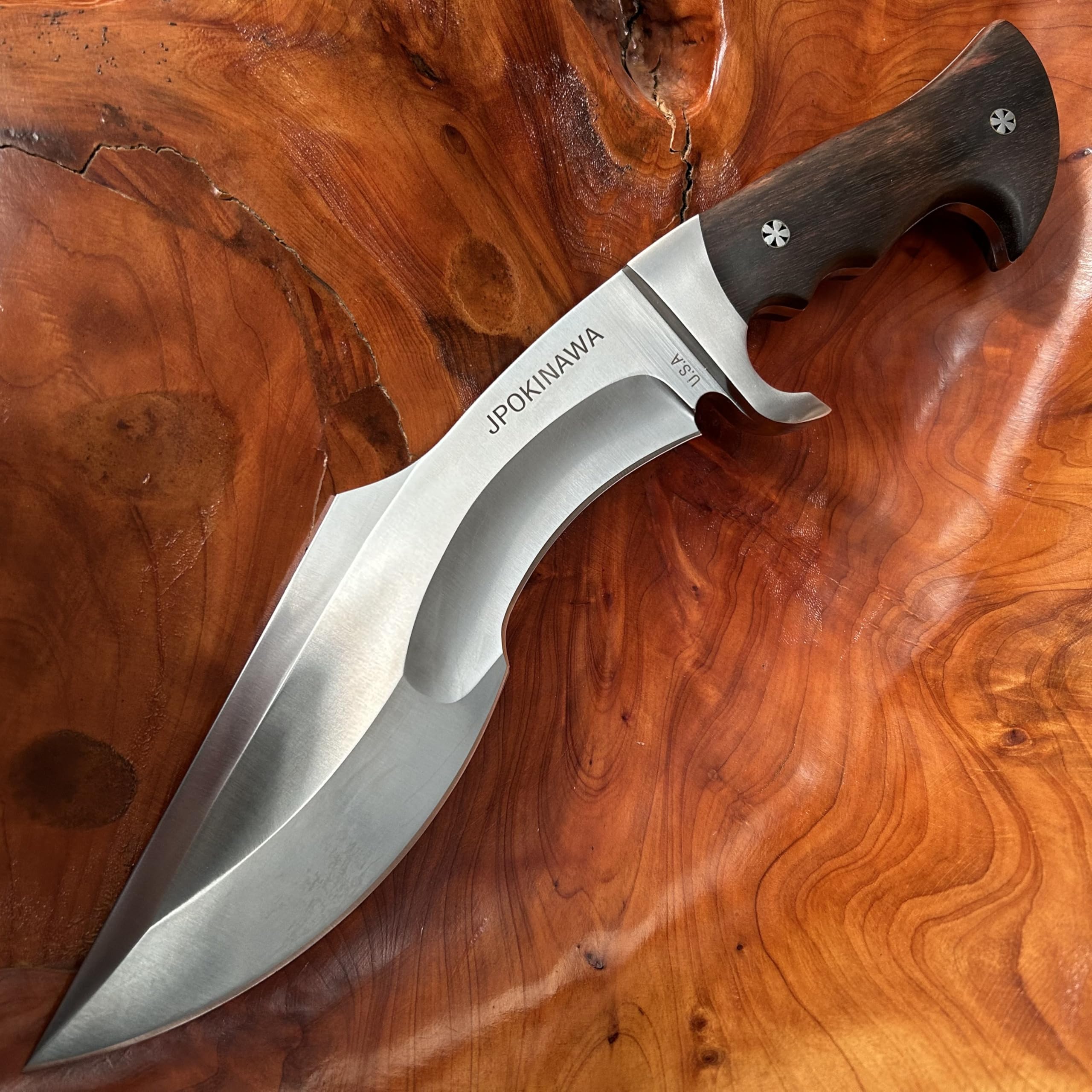 39cm【peso coltello 0.77kg】 machete pesante - Tang completo 60HRC Lama in acciaio ad alto tenore di carbonio Manico in legno di ebano Con fodero in pelle di mucca