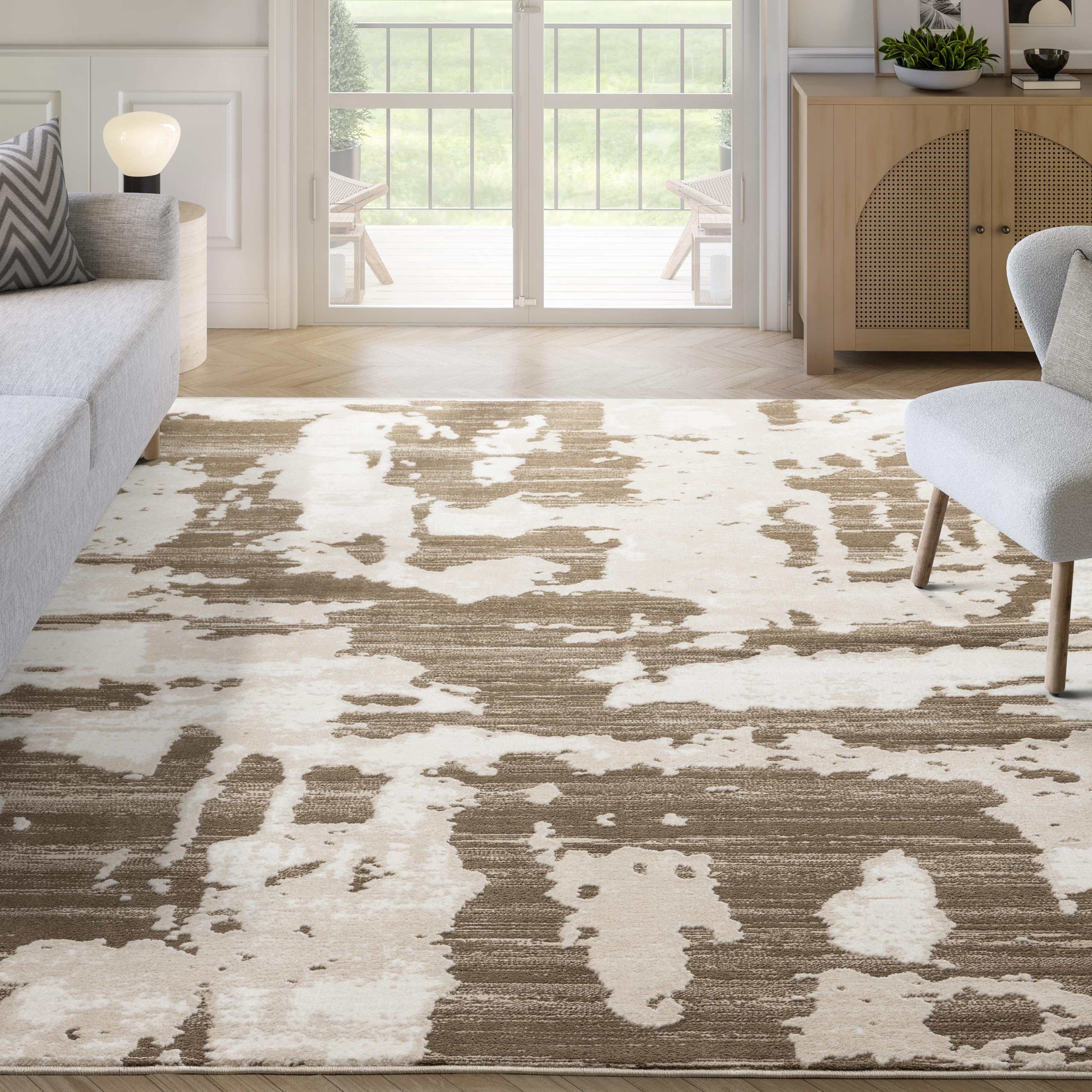Abani Terra Area Rug for Living Room, Bedroom - Abstract Pattern - Brown Cream - 6' x 9' - Durable & Easy to Clean