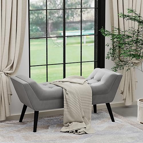 Miniatura 8 de Andeworld Banco Otomano de Tela Capitonada para Cama con Reposapiés de Tela para Dormitorio - Gris Grande Gris,Gris oscuro,Azul Grande,Pequeño Gris