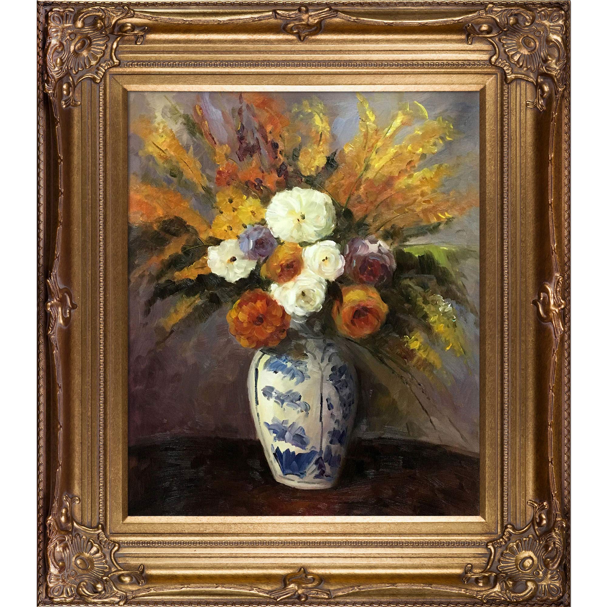 La PasticheoverstockArt Dahlias Oil Painting with Renaissance Frame by Cezanne, Bronze Finish