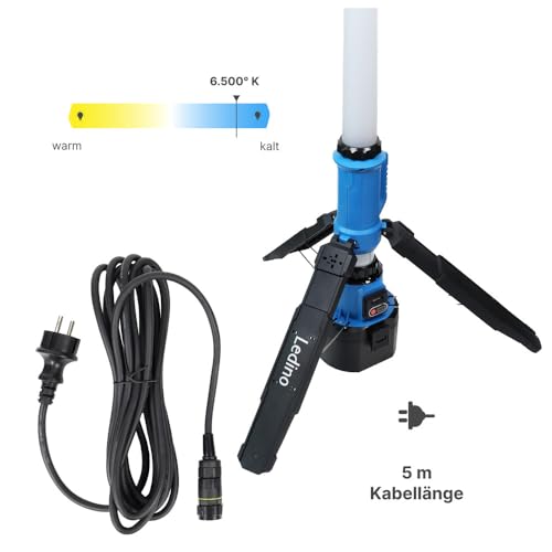 Ledino Hybrid LED Stehlampe 60W 360° Baustrahler für Akku und Netzbetrieb