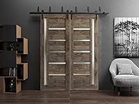 Vista 6 de Puertas corredizas de 48 x 96 pulgadas Quadro 4088 gris Nebraska con vidrio esmerilado Juego de herrajes resistentes de 6.6 pies Puertas