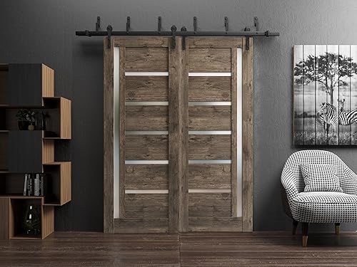 Miniatura 6 de Puertas corredizas de 48 x 96 pulgadas Quadro 4088 gris Nebraska con vidrio esmerilado Juego de herrajes resistentes de 6.6 pies Puertas