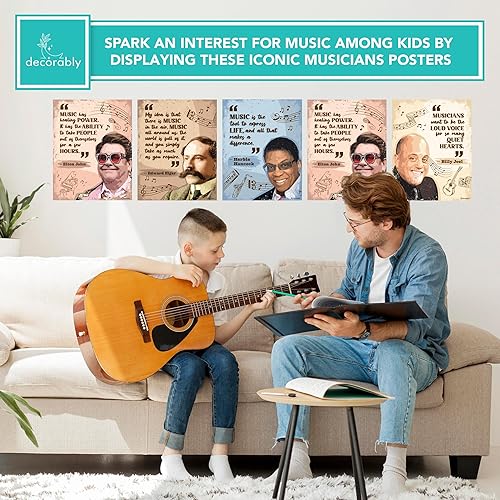 Miniatura 6 de Decorably 12 pósteres de coro de músicos famosos para aula, 11 x 14 pulgadas, póster musical inspirador laminado mate para aula, decoración de