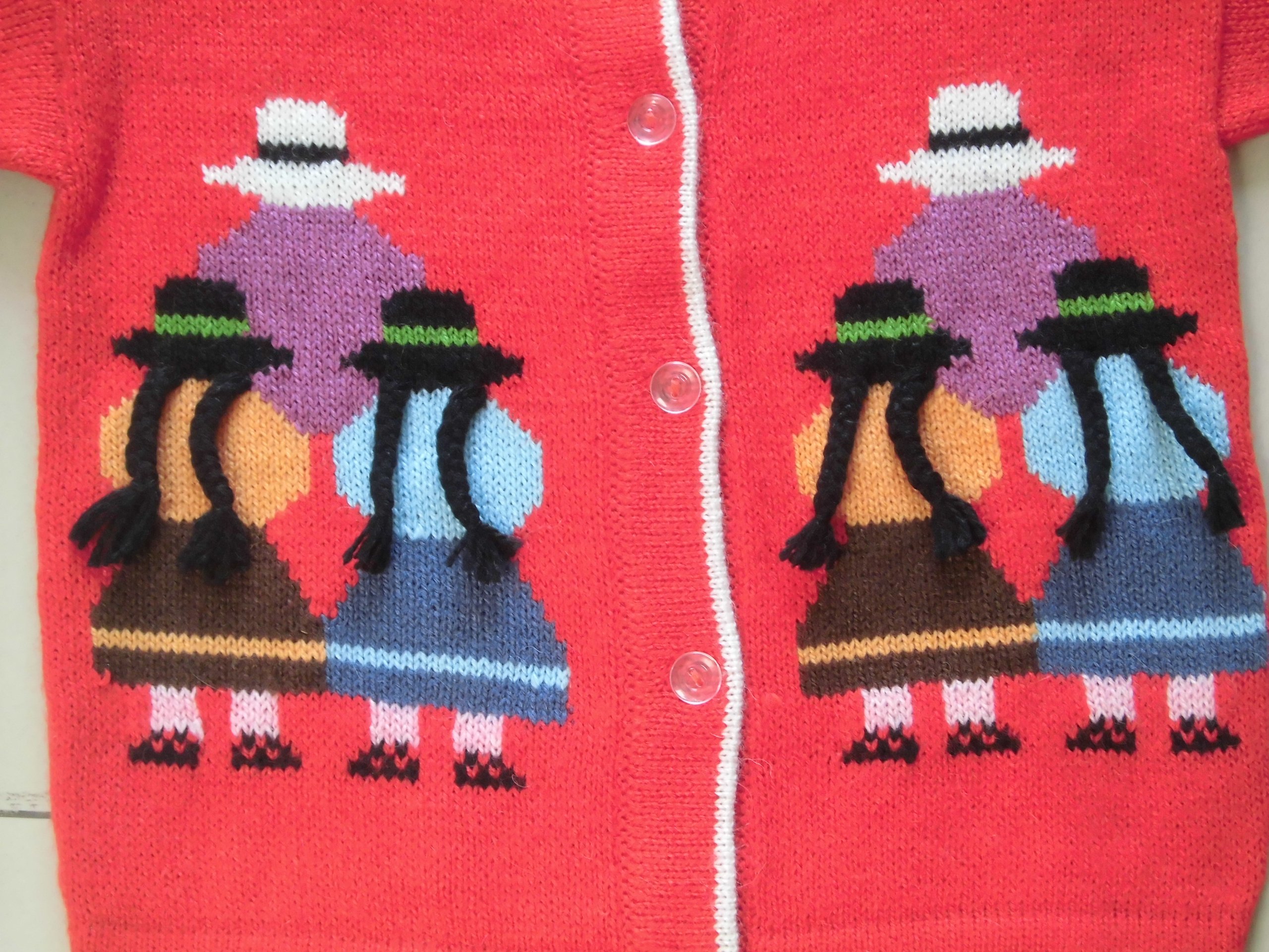 Chaqueta de punto unisex infantil de lana de alpaca, diseño peruano, rojo, 6 Años