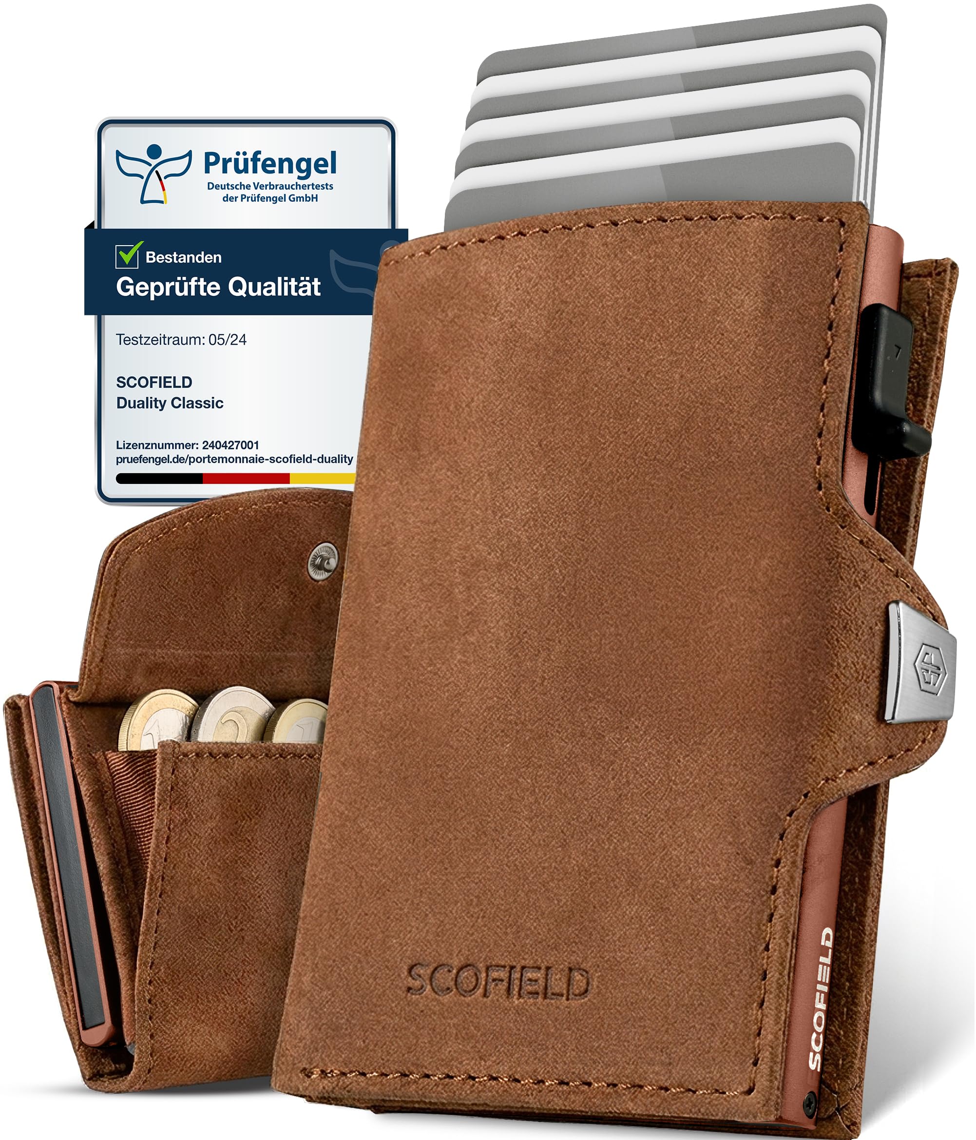 SF SCOFIELD Duality Classic Slim Wallet mit Münzfach | Kartenetui Herren für 9-10 Karten | Geldbeutel Portemonnaie mit RFID Schutz | Wallets for Men | Kreditkartenetui