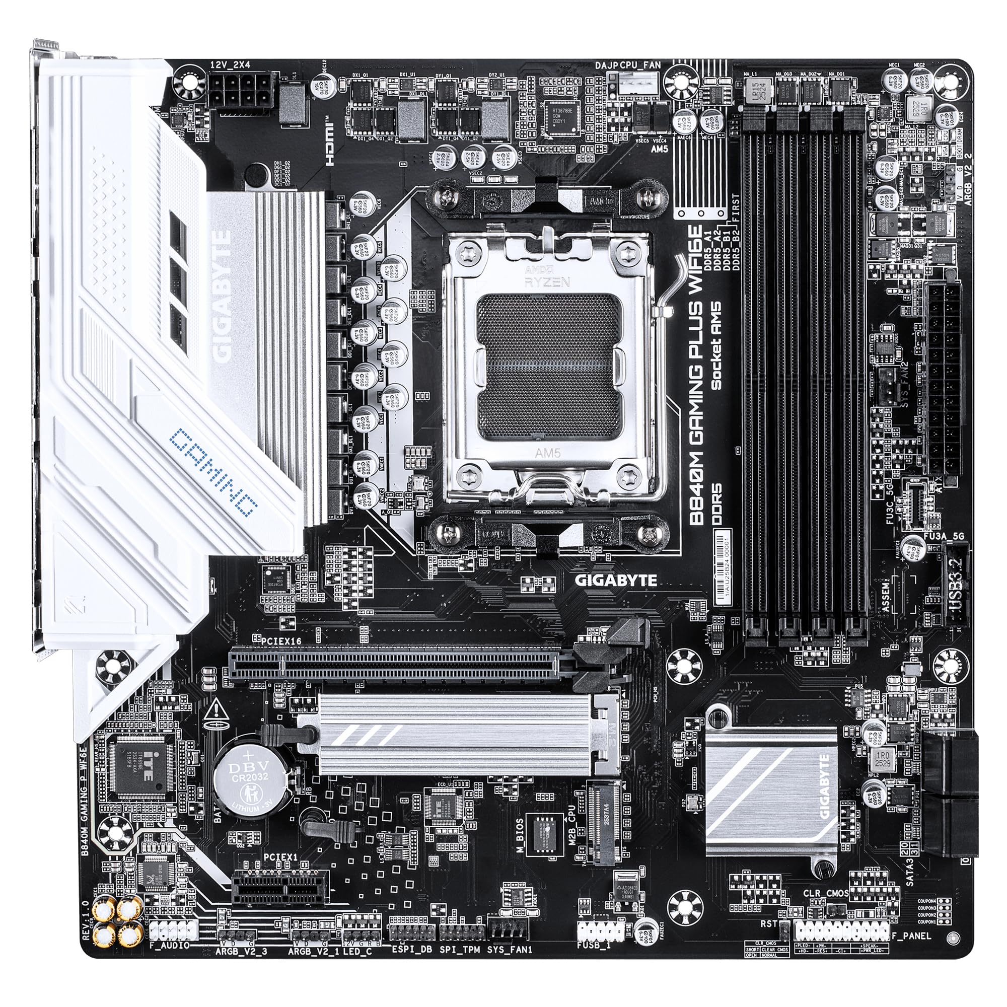 GIGABYTE Płyta główna B840M GAMING PLUS WIFI6E - Procesory AMD Ryzen 9000, 8+2+2 fazy VRM, do 8200 MHz DDR5(O.C), 2xPCIe 4.0 M.2, Wi-Fi 6E, 1 GbE LAN, USB 3.2 Gen 2