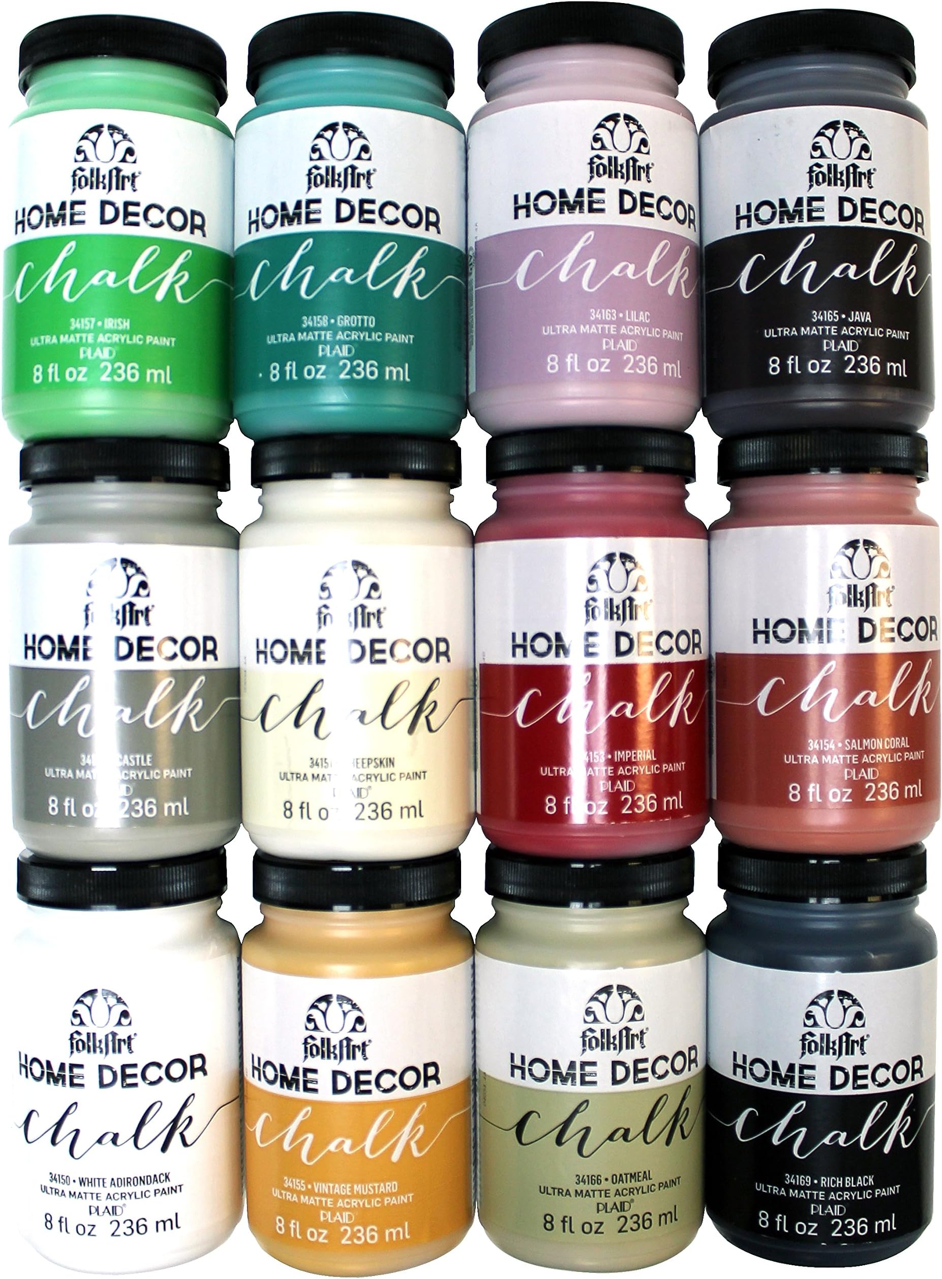 FolkArt Home Decor Chalk Finish Paint, 8 Fl Oz (Pack of 12), Vibrant Colors 12 Piece Set