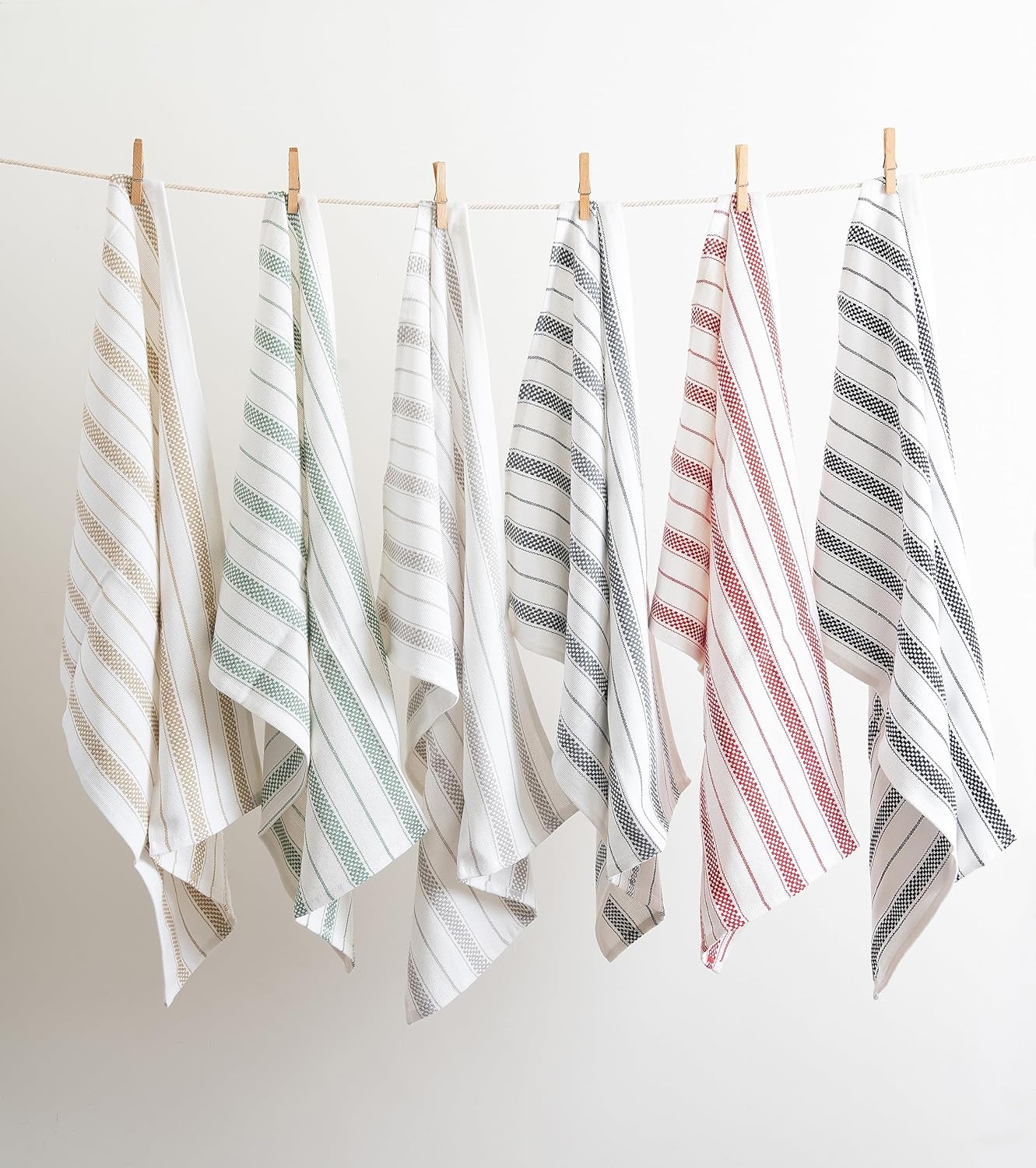 Kitchen Towels Set – Pack of 3 (20’’ x 30’’) Extra Large Premium Cotton Dish Towels for Kitchen – Chain Stripe Towels – Absorbent – 100% Cotton – with Hanging Loop – Red - Image 4