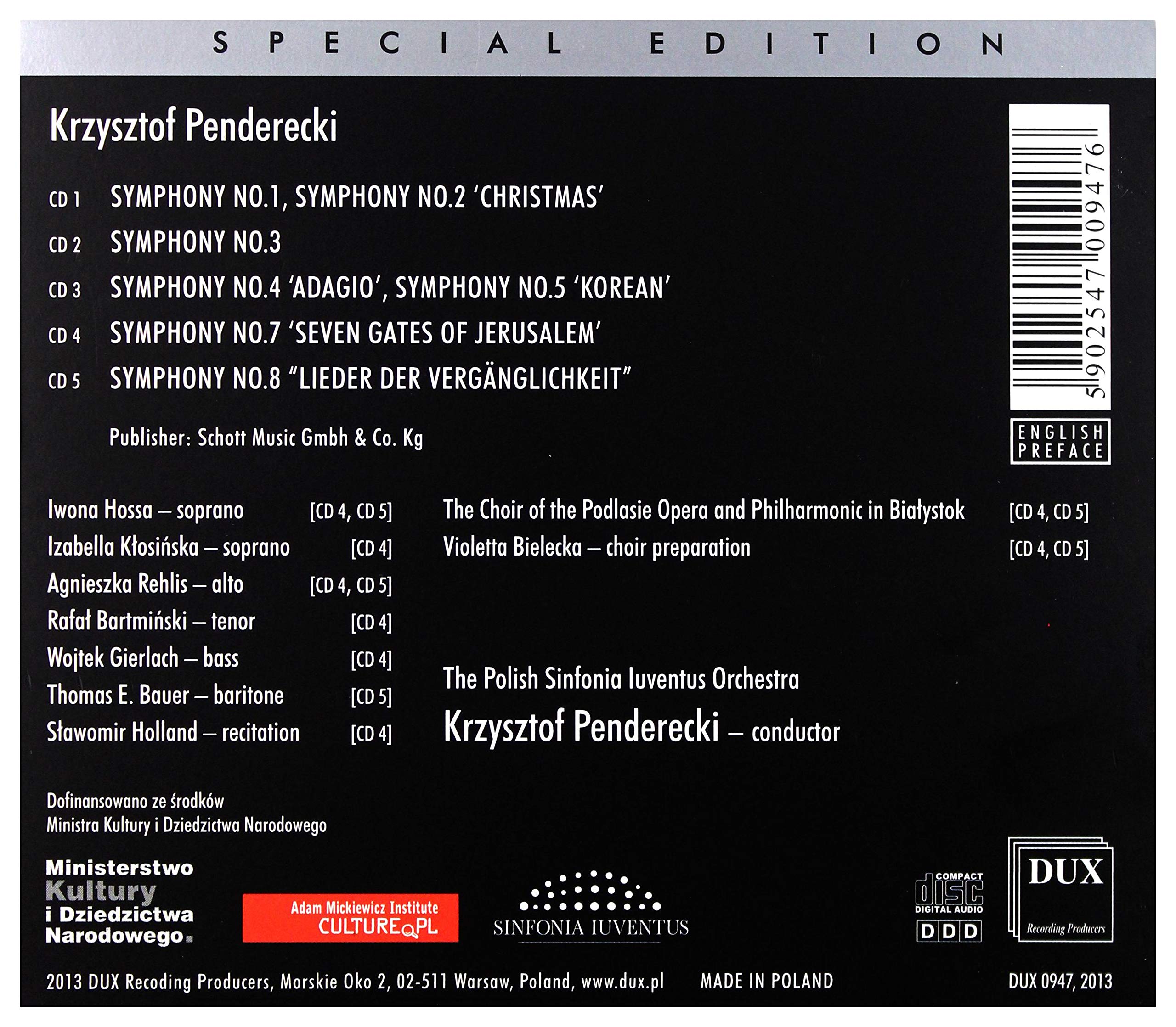 Penderecki : Intégrale des Symphonies. Sinfonia Iuventus, Penderecki.