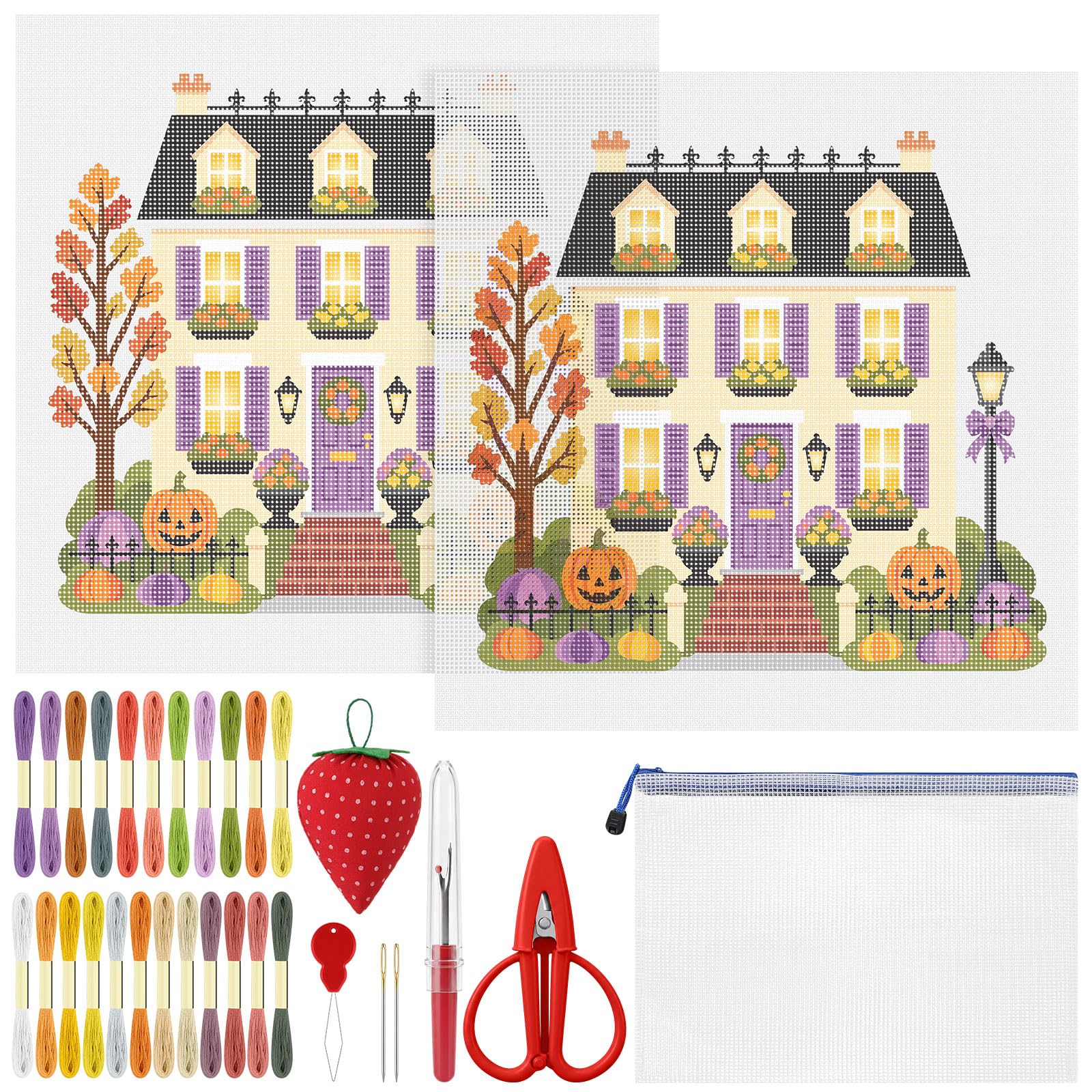 XunYee 41 Pcs Halloween Townhouse Needlepoint Kit for Beginners Adults