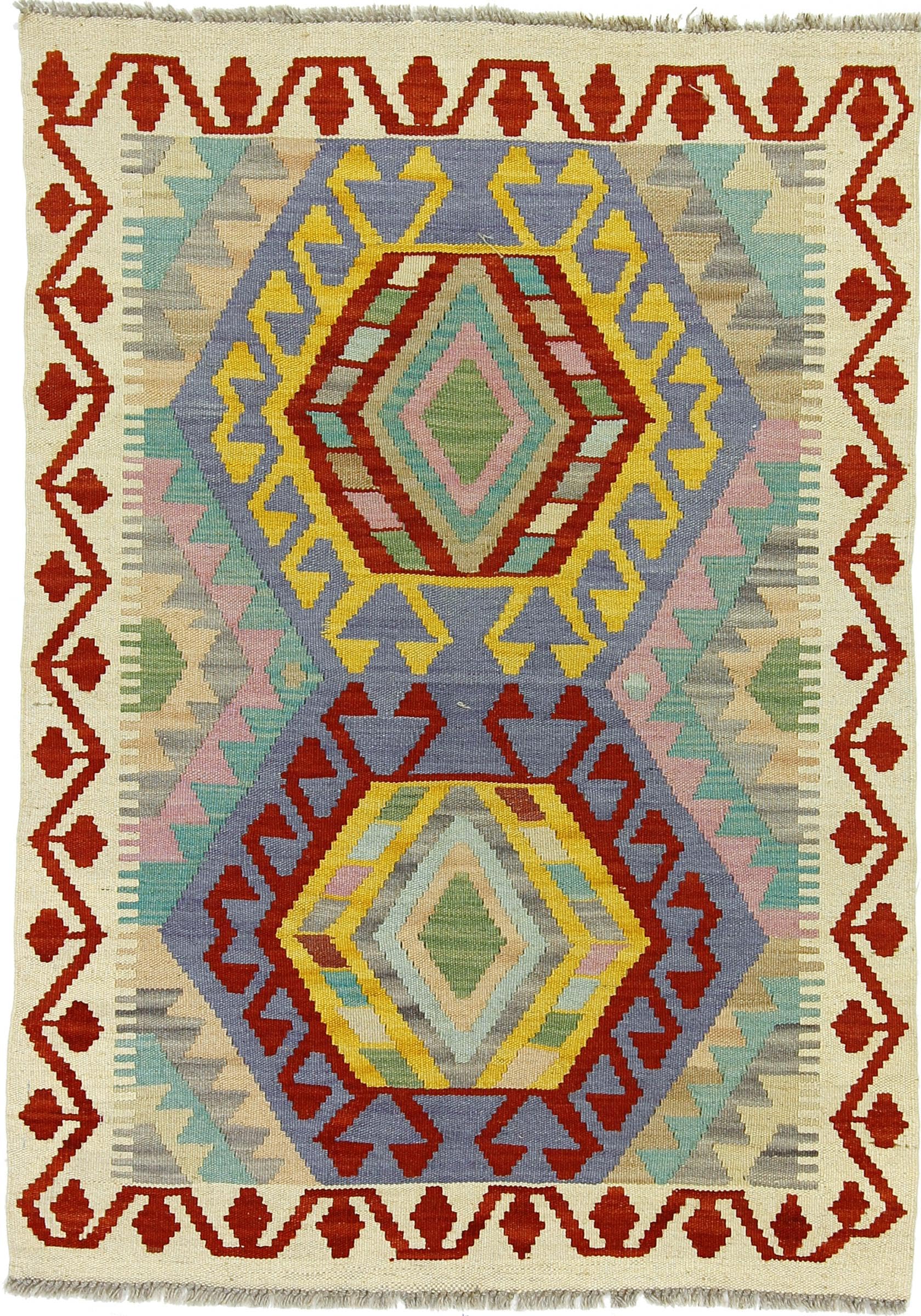 Tapis Kilim Afghan 85x122 en Laine Tissé à la Main - Tapis d'Orient Véritable