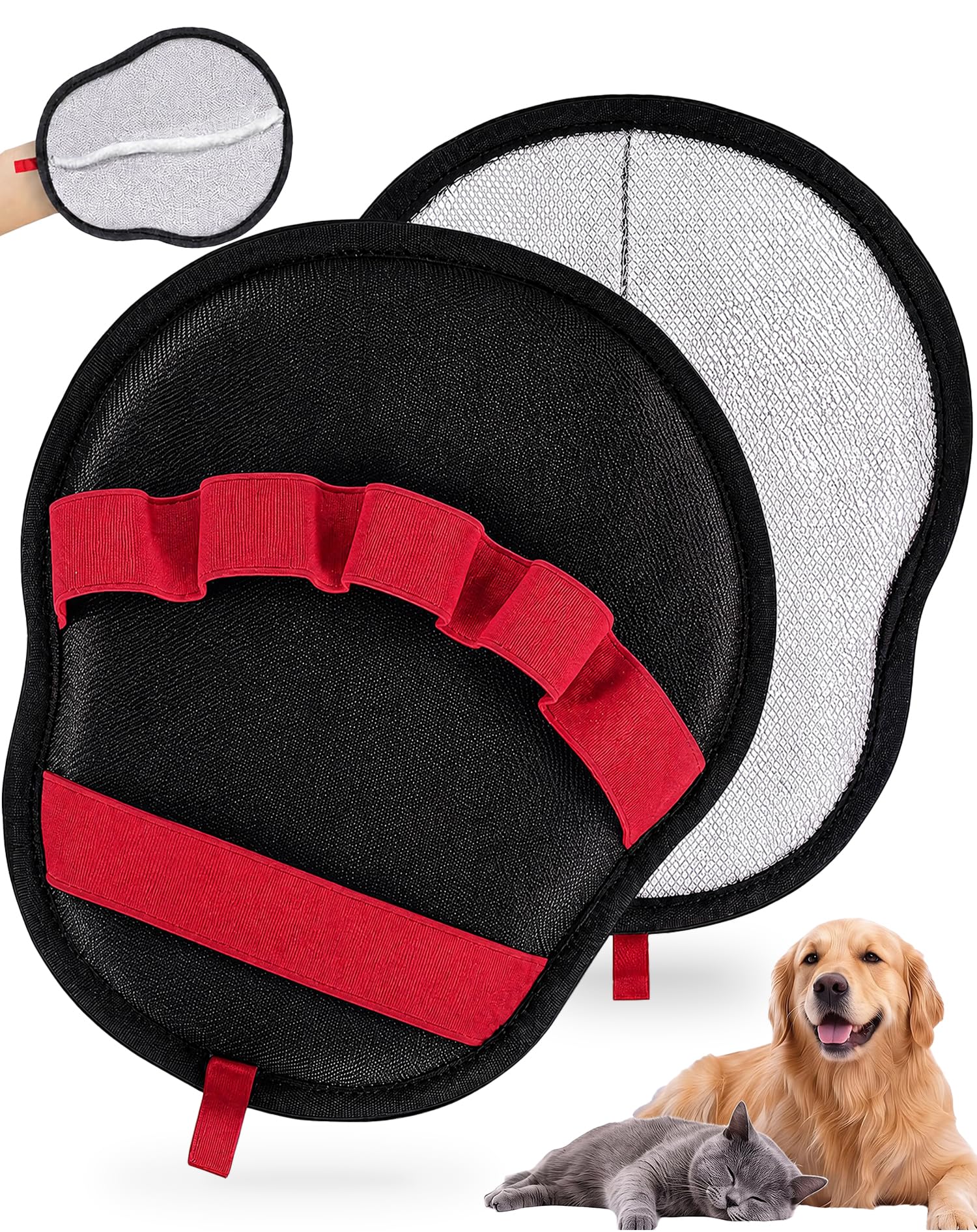 Yootiko Pet Hair Removal Red Reusable 5-Finger Grooming Mitt Electrostatic Deshedding Gloves for Dogs Cats Sofa Carpet Furniture Clothes Bed Easy to Clean