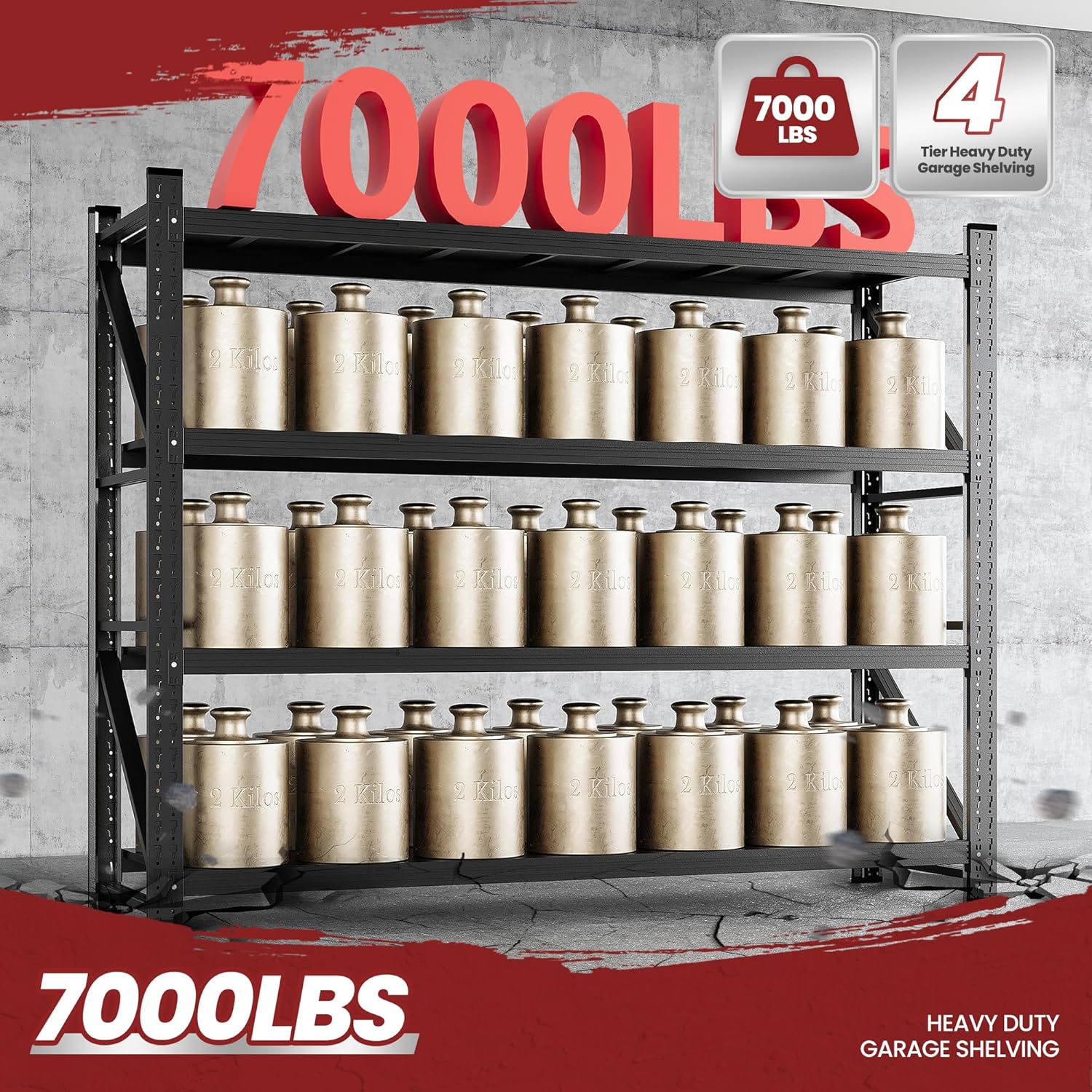 79" Wide Storage Shelves, 7000LBS Garage Shelving Heavy Duty, Standing Shelf Units, 4 Tier Metal Adjustable Storage Shelving Rack for Shop Warehouse Basement, 79'' W x 24''D x 79'' H