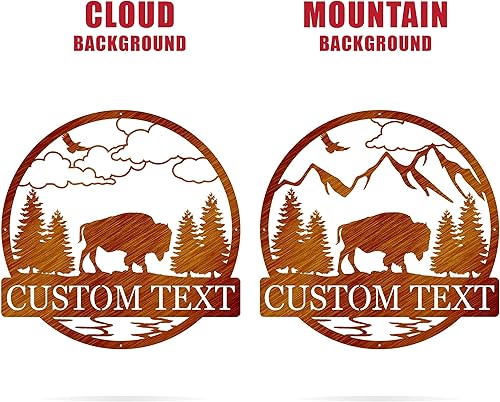 Miniatura 7 de Custom Outdoor Bison Circle Monogram Sign  Lone Bison Decor  Bison Camp Sign  Buffalo Decor  Bison Name Metal Sign  Gift for Him