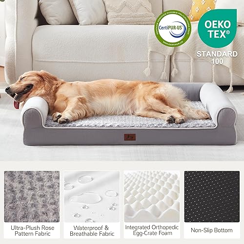 Miniatura 4 de Camas grandes para perros de tamaño grande, cama ortopédica XXL XL para perros de tamaño mediano, sofá grande impermeable con funda extraíble Gris