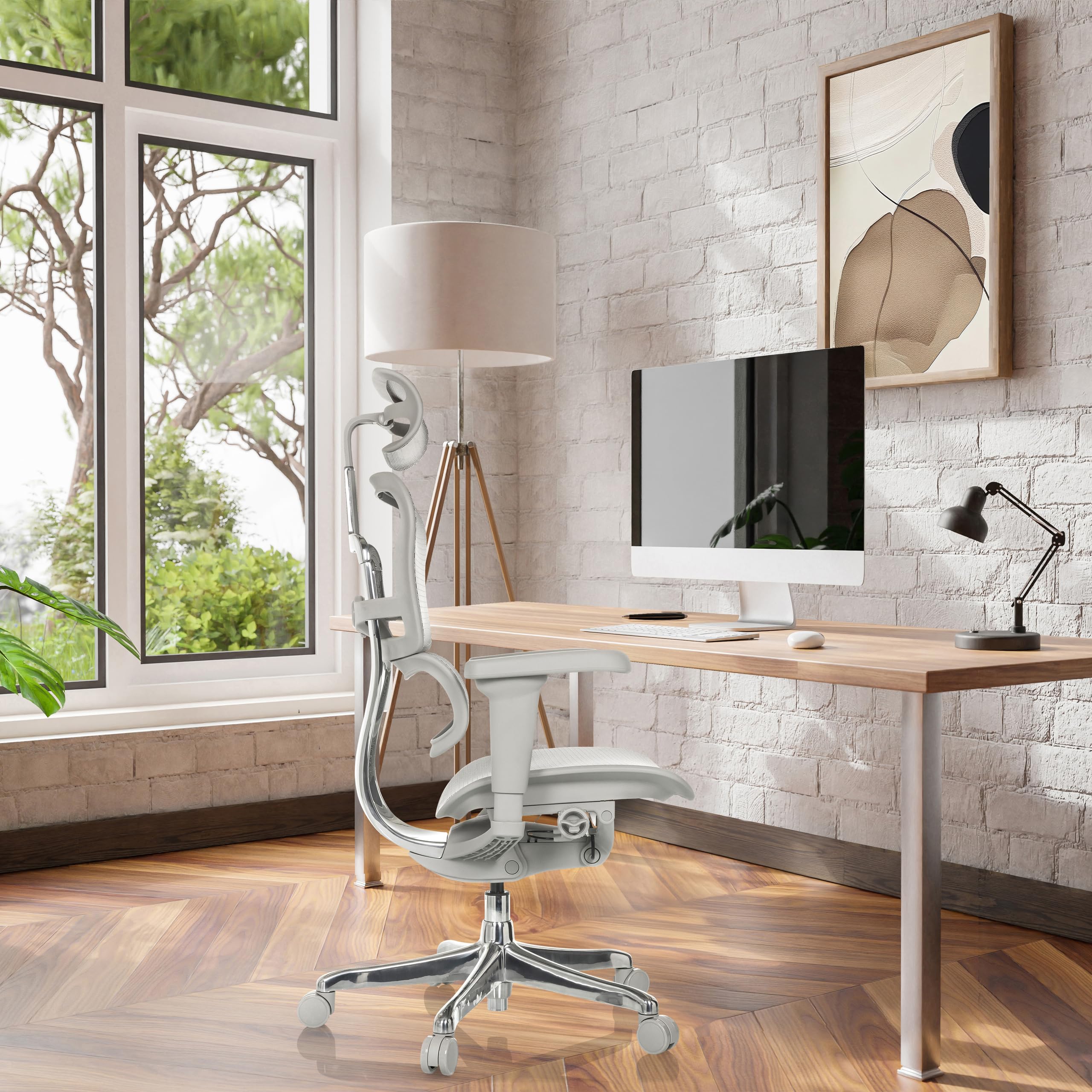 hjh OFFICE Bürostuhl ergonomisch ERGOHUMAN Ultra G GEN2 Originales Design, Bürosessel mit Flexibler Lendenwirbelstütze, Netzbespannung, Grau