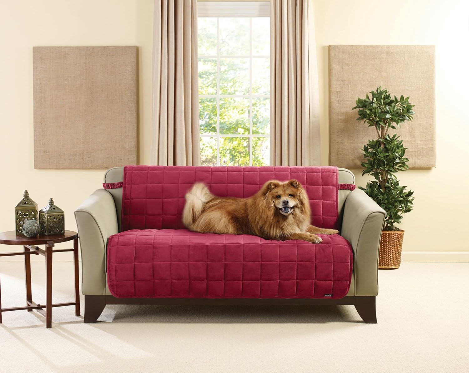 SureFit Armless Deluxe Pet Cover Loveseat Slipcover, Burgundy : Everything Else