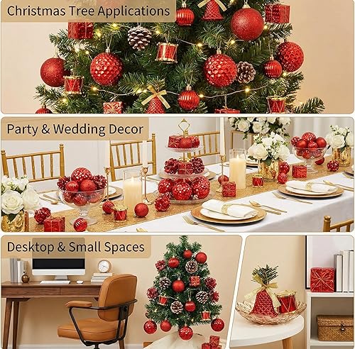 Miniatura 6 de Juego de 44 adornos para árbol de Navidad, bolas de plástico inastillables para decoración navideña en 8 estilos y 2 tamaños, surtido de decoración