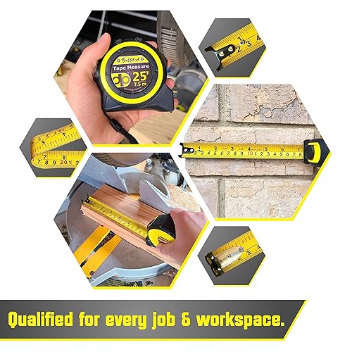 Miniatura 6 de Bullseye - Cinta métrica de 25 pies con gancho magnético, hoja de doble cara de 1 pulgada, cinta métrica con medidas imperiales y métricas, cintas