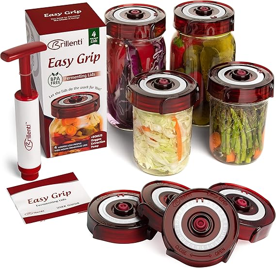 Fermenting Lids for wide mouth mason jars. 4 waterless airlock