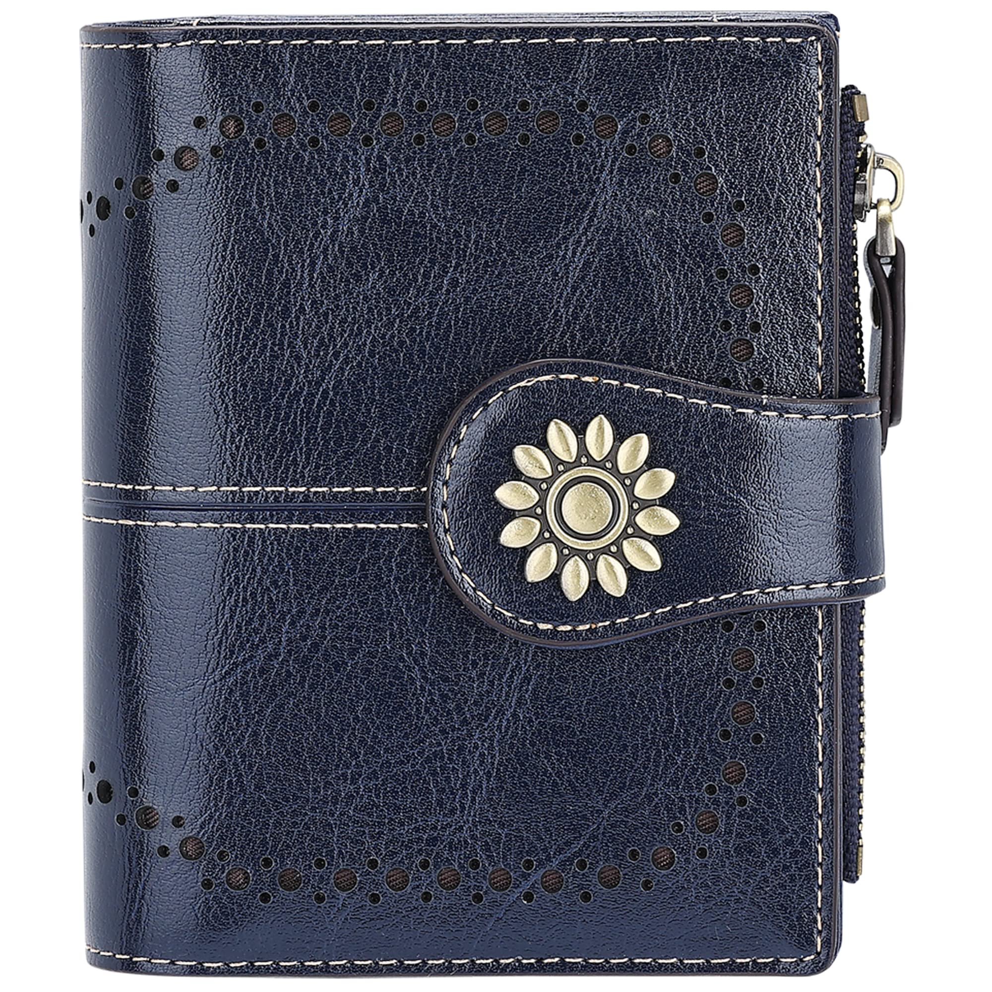 Lavemi Cartera de piel para mujer, pequeña, compacta, con bloqueo RFID, bolsillo con cremallera, Azul, Talla única