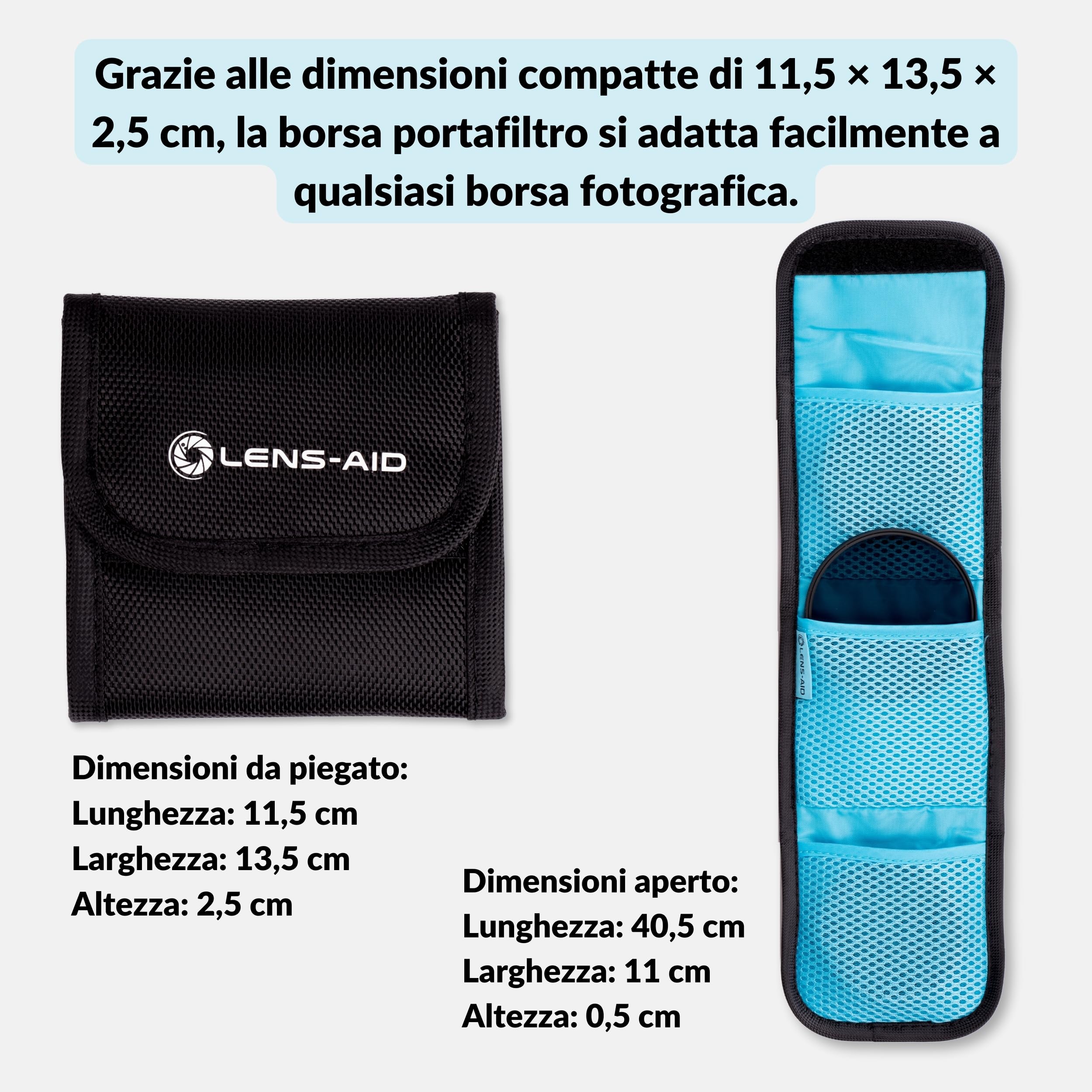 LENS-AID Custodia per Filtri Fotografici: 3 Scomparti Protetti per Filtri fino a 82 mm, Polari, UV, Copriobiettivi e Accessori – Compatta, Robusta e Pratica